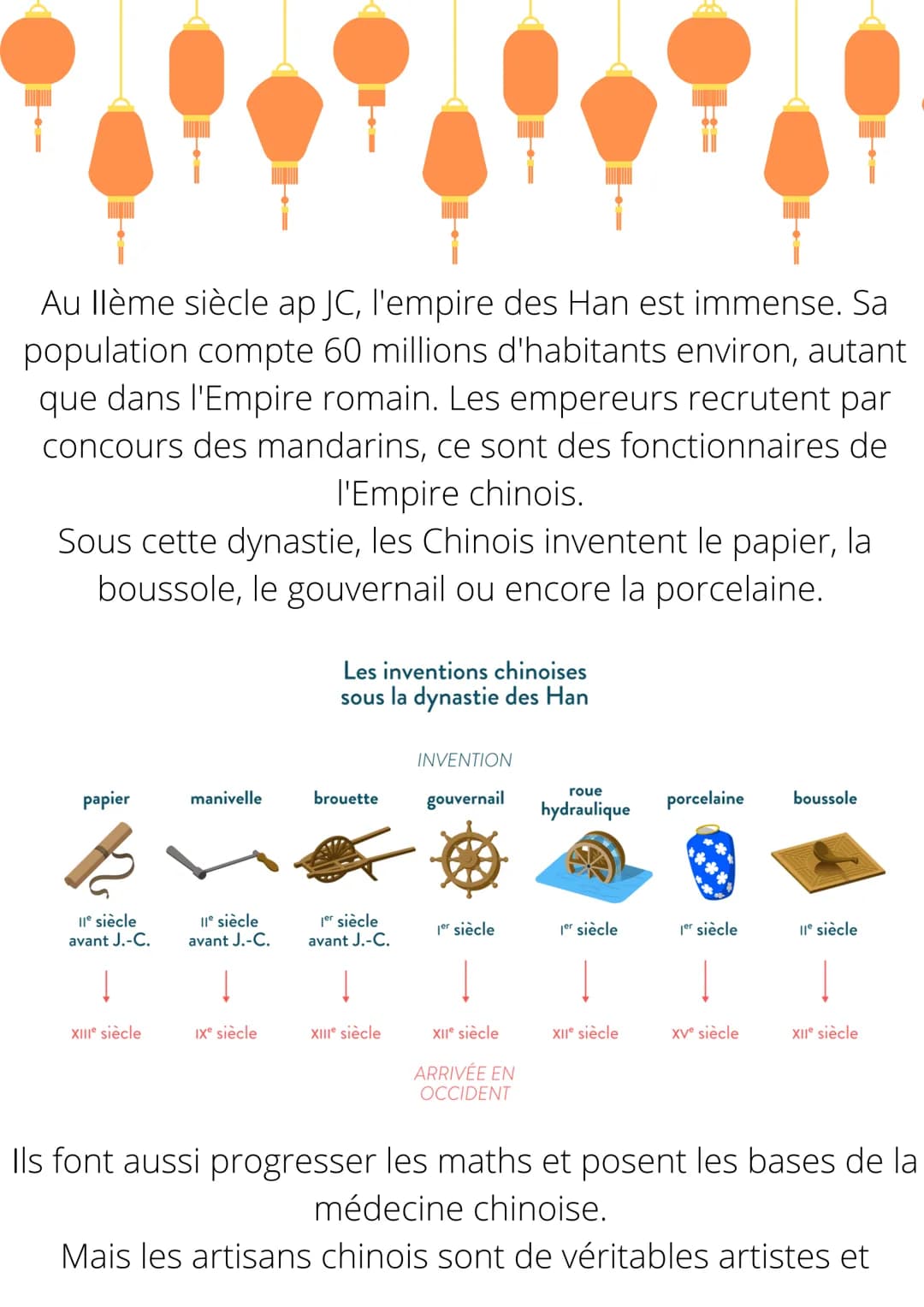 La Chine des Han
La dynastie Han dirige l'Empire chinois de 206 av JC à 220
ap JC.
Le premier empereur Chinois
est Qin au Illème siècle av. 