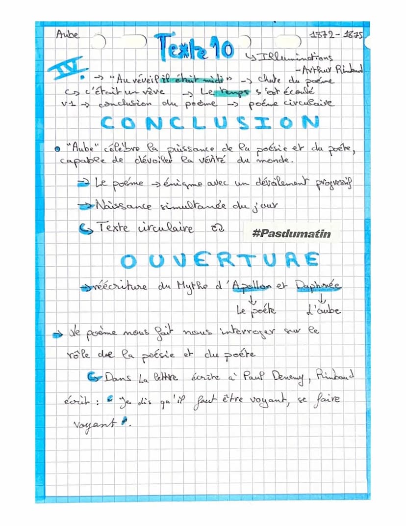 Aube
(1872-1875)
Texte 10
Arthur Rimbaud.
poéte fr. du XIX. Comment ce poème other pip
Is Illuminations.
-Arthur Rimbaud
en même temps l'éve