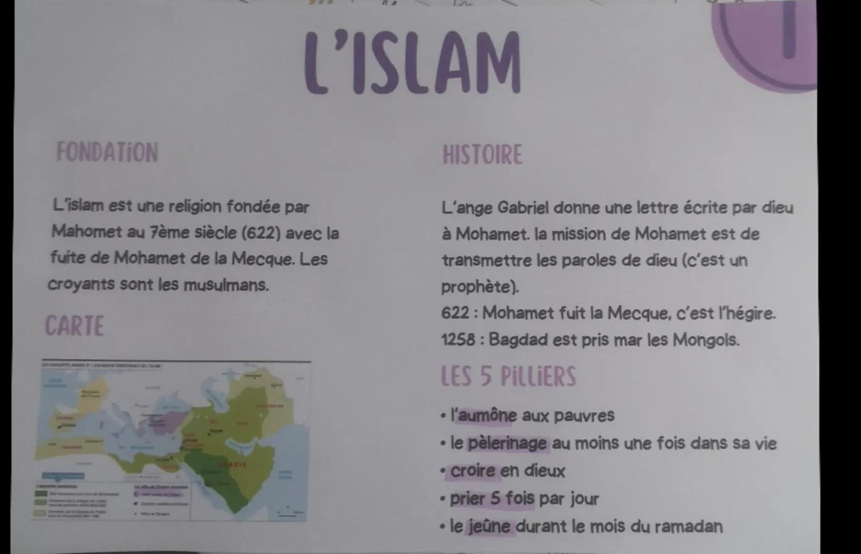 FONDATION
L'ISLAM
L'islam est une religion fondée par
Mahomet au 7ème siècle (622) avec la
fuite de Mohamet de la Mecque. Les
croyants sont 