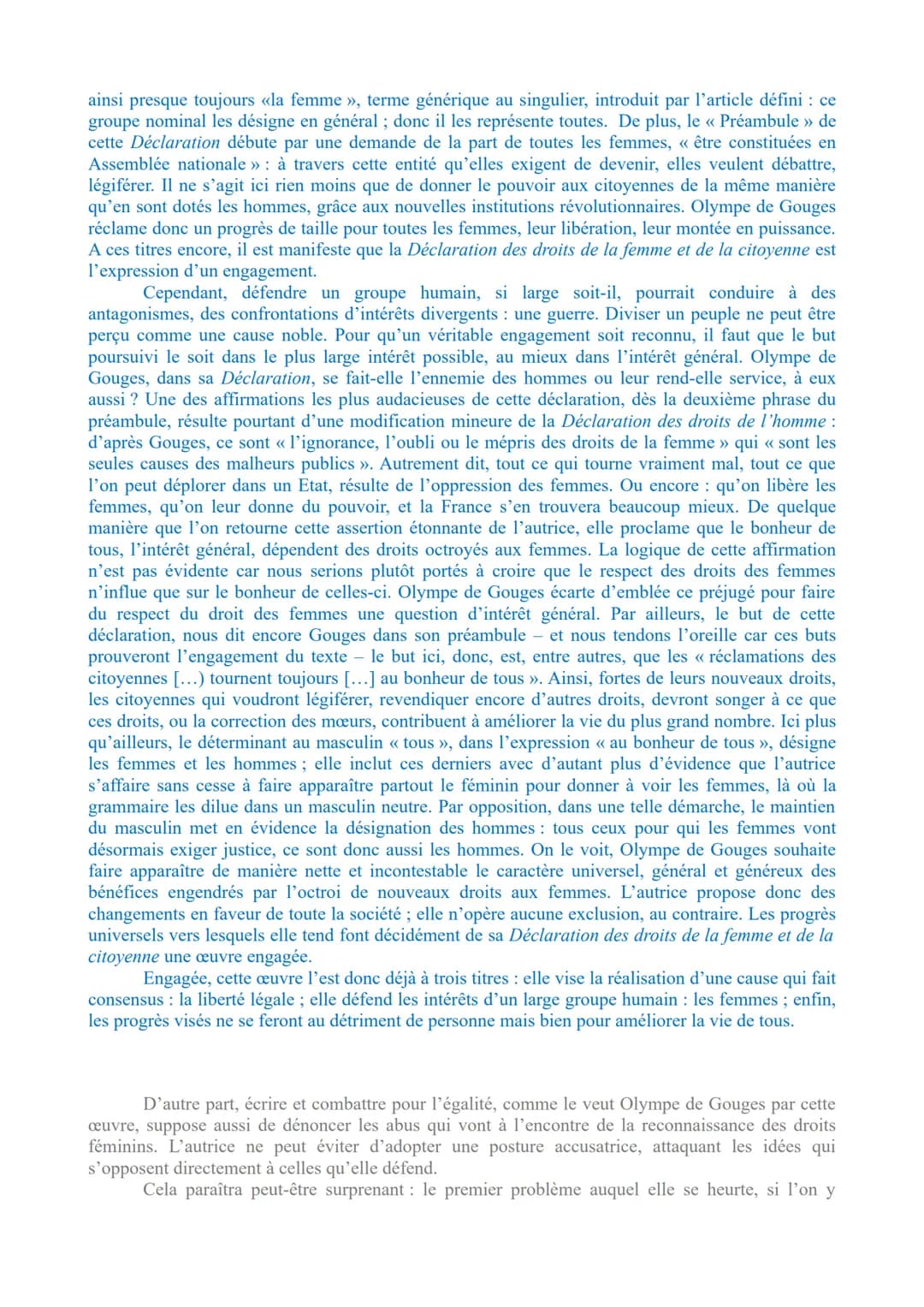 Corrigé de Dissertation - Ecrire et combattre pour l'égalité
En quoi la Déclaration de la femme et la citoyenne que signe
Olympe de Gouges e
