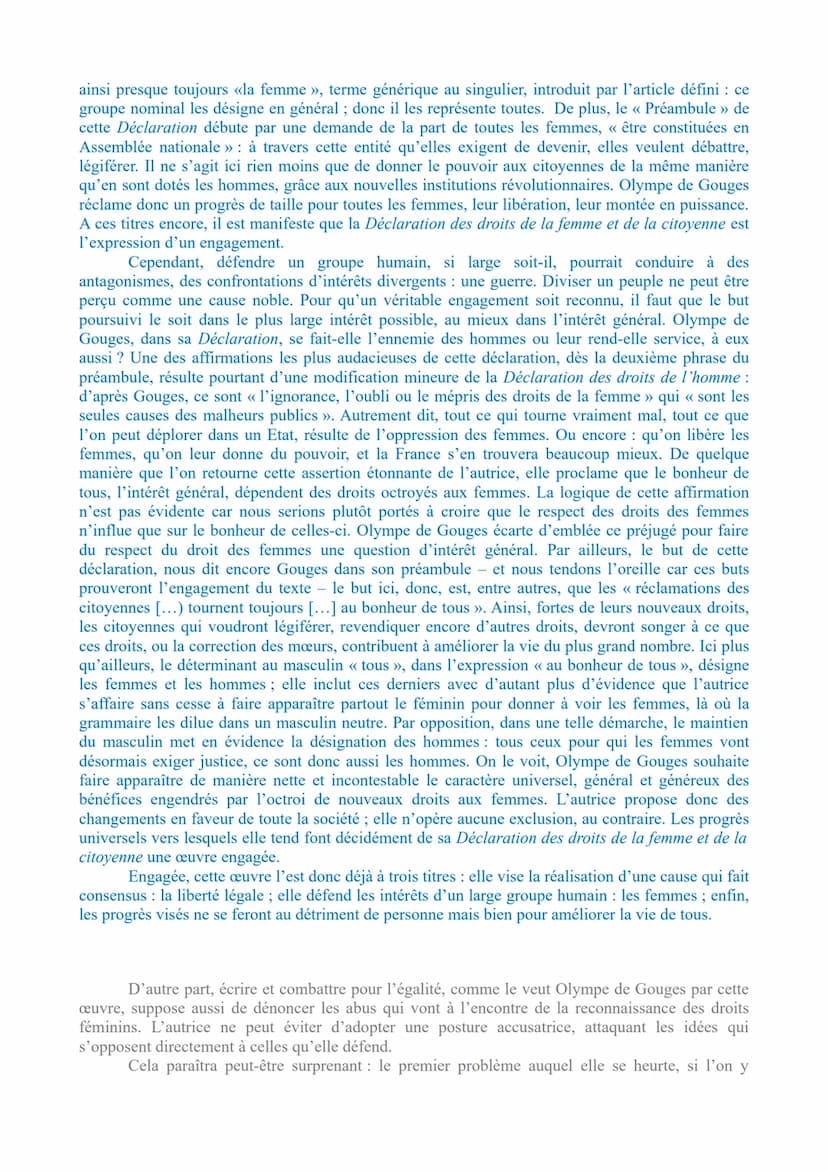 Corrigé de Dissertation - Ecrire et combattre pour l'égalité
En quoi la Déclaration de la femme et la citoyenne que signe
Olympe de Gouges e