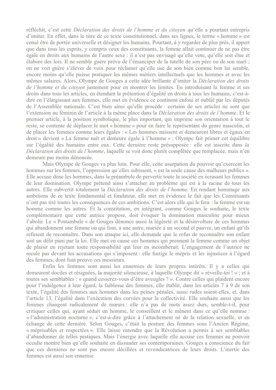 Corrigé de Dissertation - Ecrire et combattre pour l'égalité
En quoi la Déclaration de la femme et la citoyenne que signe
Olympe de Gouges e