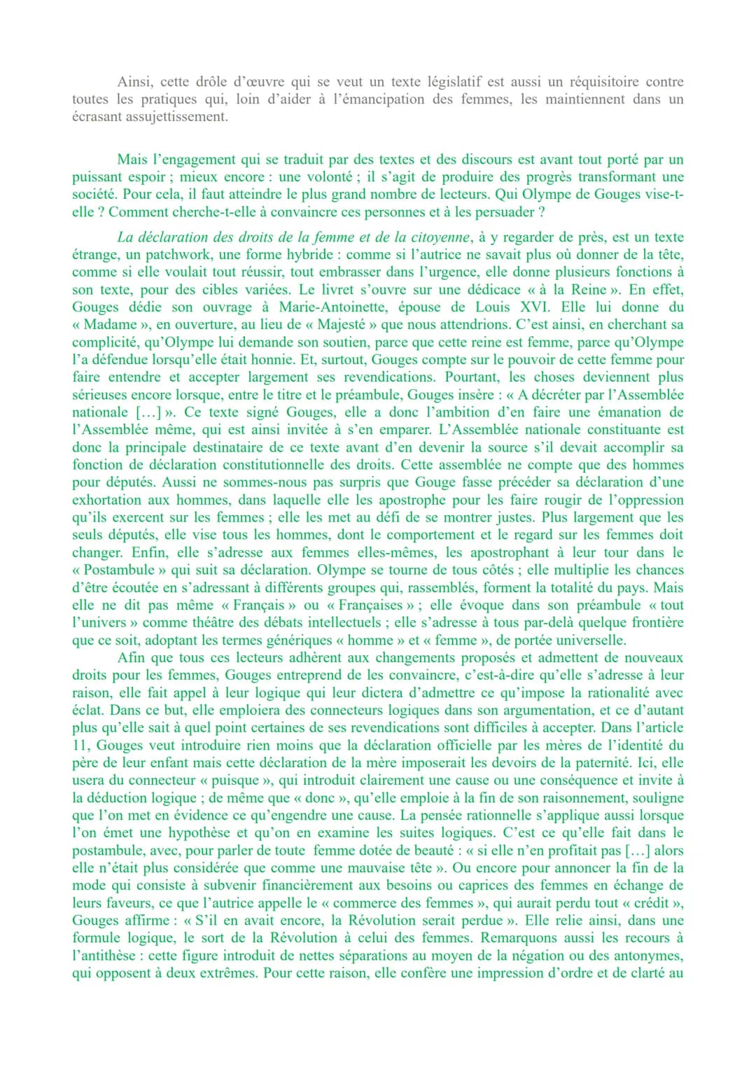 Corrigé de Dissertation - Ecrire et combattre pour l'égalité
En quoi la Déclaration de la femme et la citoyenne que signe
Olympe de Gouges e