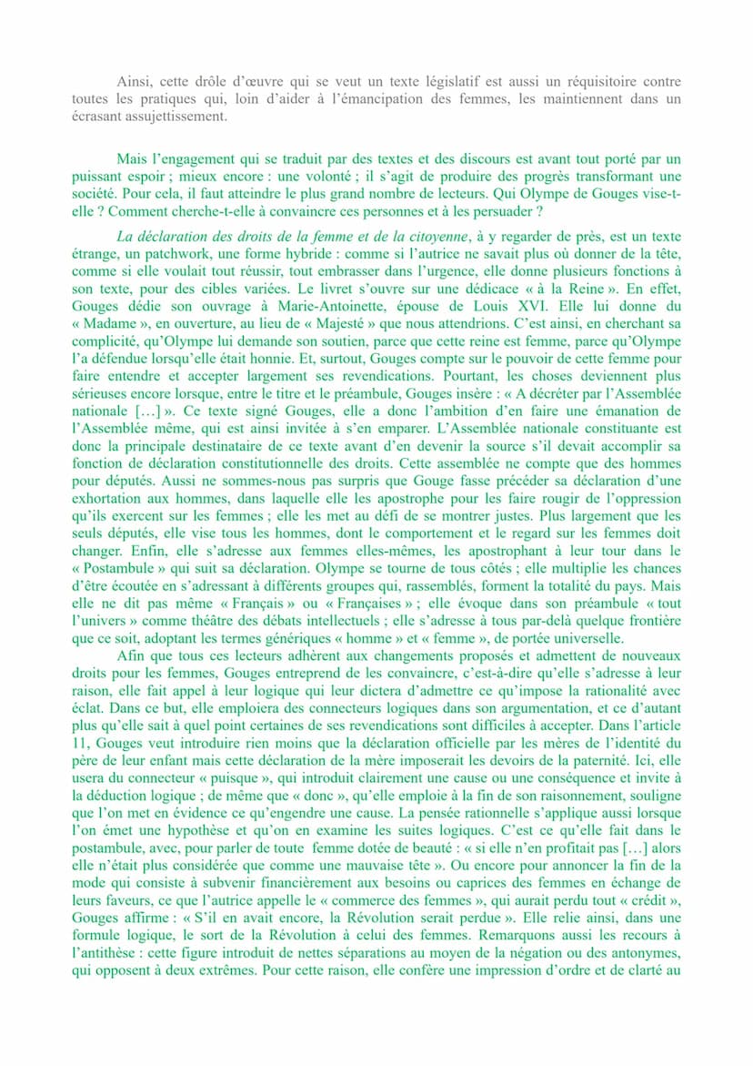 Corrigé de Dissertation - Ecrire et combattre pour l'égalité
En quoi la Déclaration de la femme et la citoyenne que signe
Olympe de Gouges e