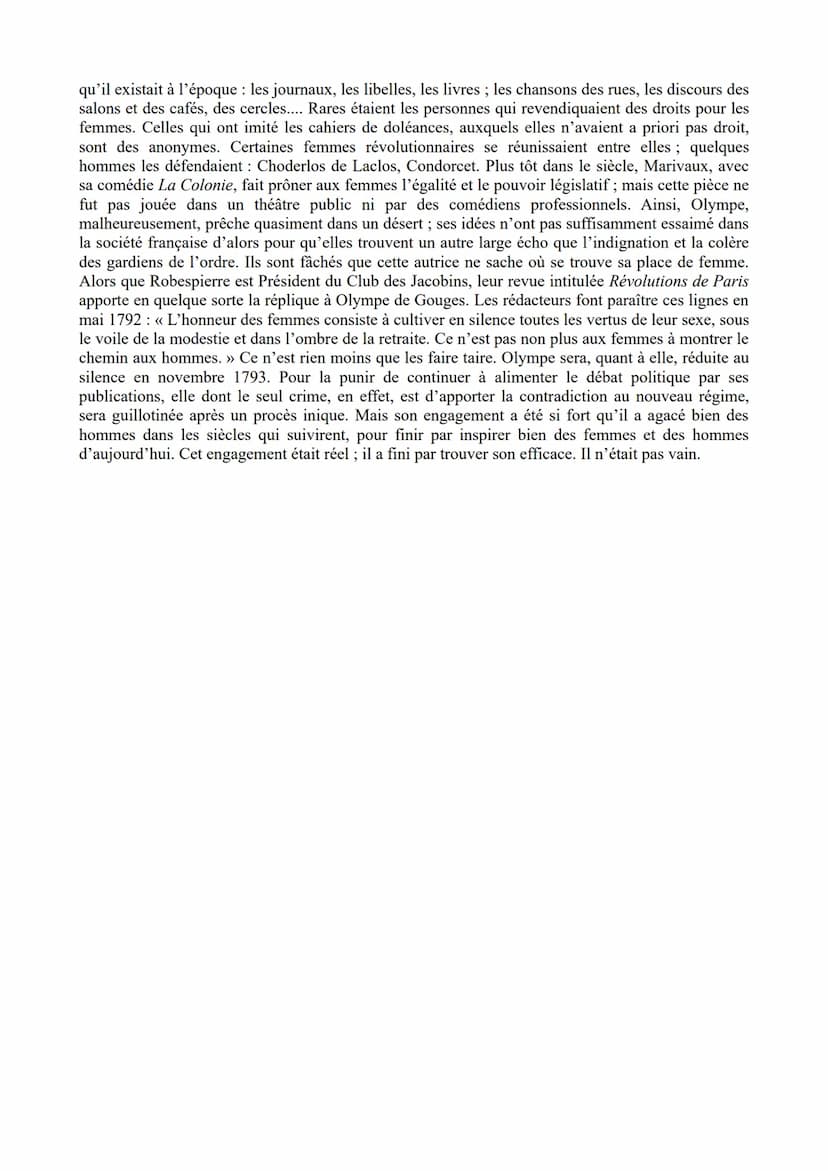 Corrigé de Dissertation - Ecrire et combattre pour l'égalité
En quoi la Déclaration de la femme et la citoyenne que signe
Olympe de Gouges e