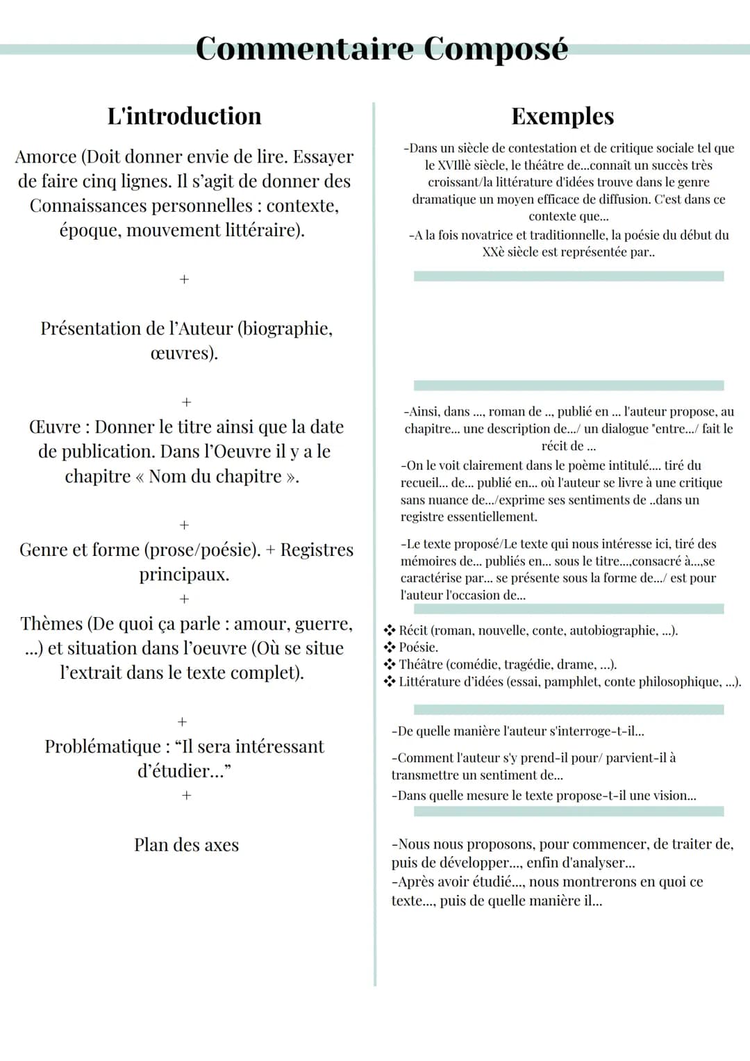 Commentaire Composé
L'introduction
Amorce (Doit donner envie de lire. Essayer
de faire cinq lignes. Il s'agit de donner des
Connaissances pe