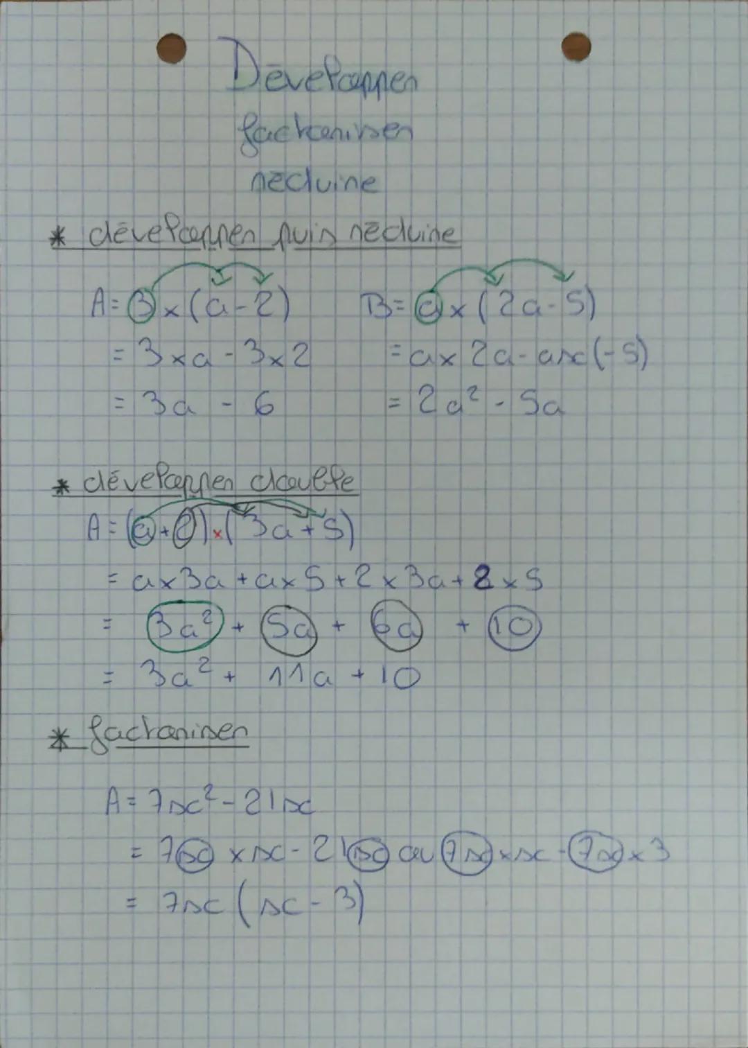 --- OCR Start ---
Devetappen
fackenirsen
necluine
* deve Pennen puis neduine
A=$3	imes(a-2)$ B=$6	imes(2a-5)$
=$3	imes a-3	imes2$
=$3a-6$
=$