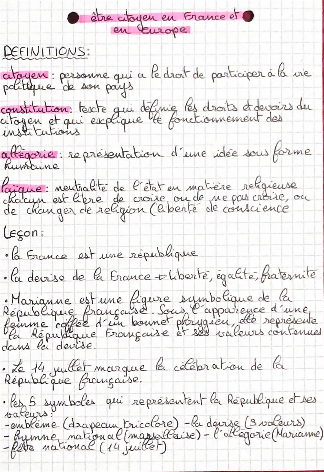 être citoyen
en France et
en europe
DEFINITIONS:
le droit de participer à la vie
citoyen : personne qui a
politique de son pays
constitution