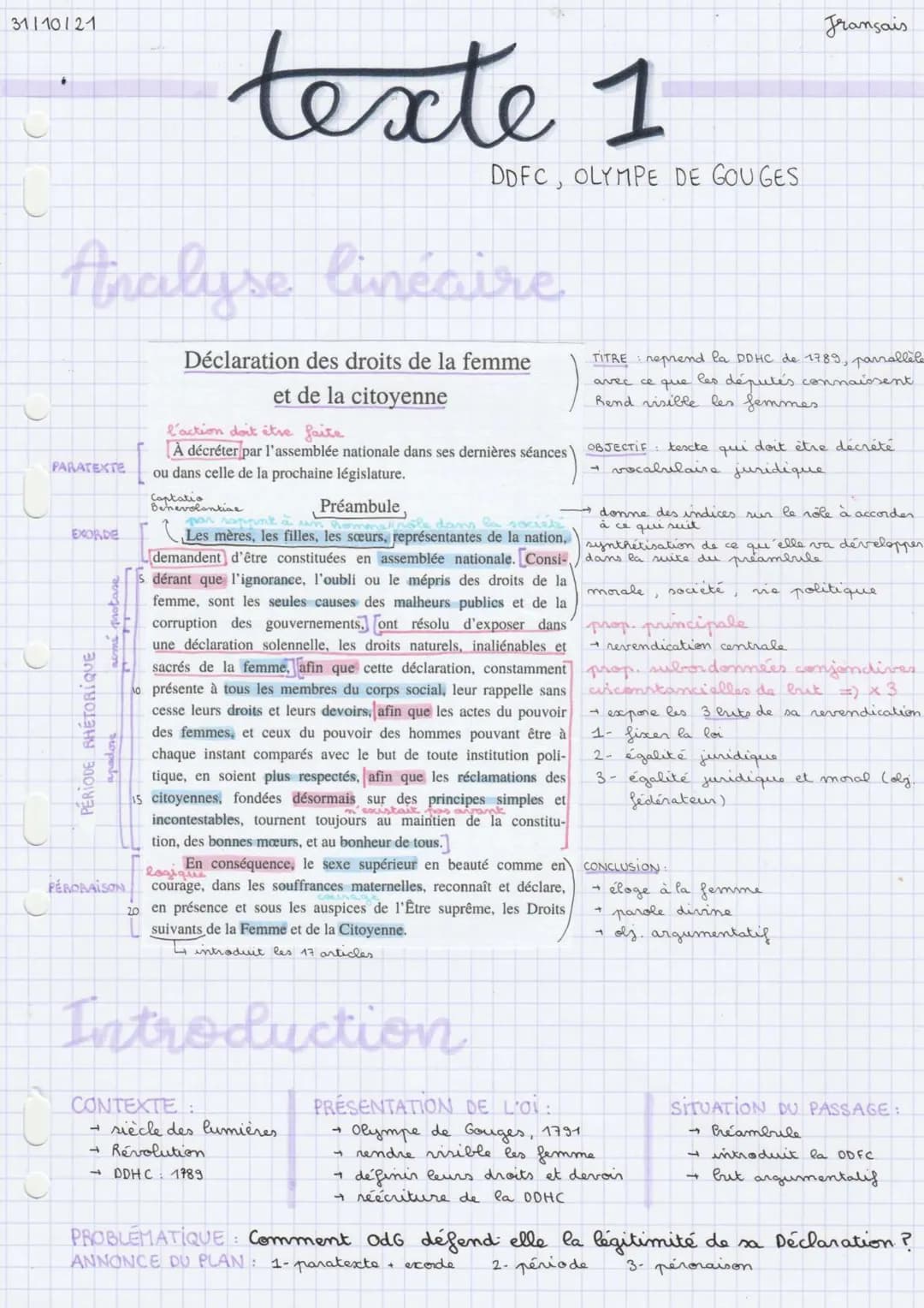 31110121
PARATEXTE
Analyse linéaire
EXORDE
PERIODE RHETORIQUE
apadore
PERORAISON
7
-
texte 1
-
CONTEXTE
Introduction
DDFC, OLYMPE DE GOUGES

