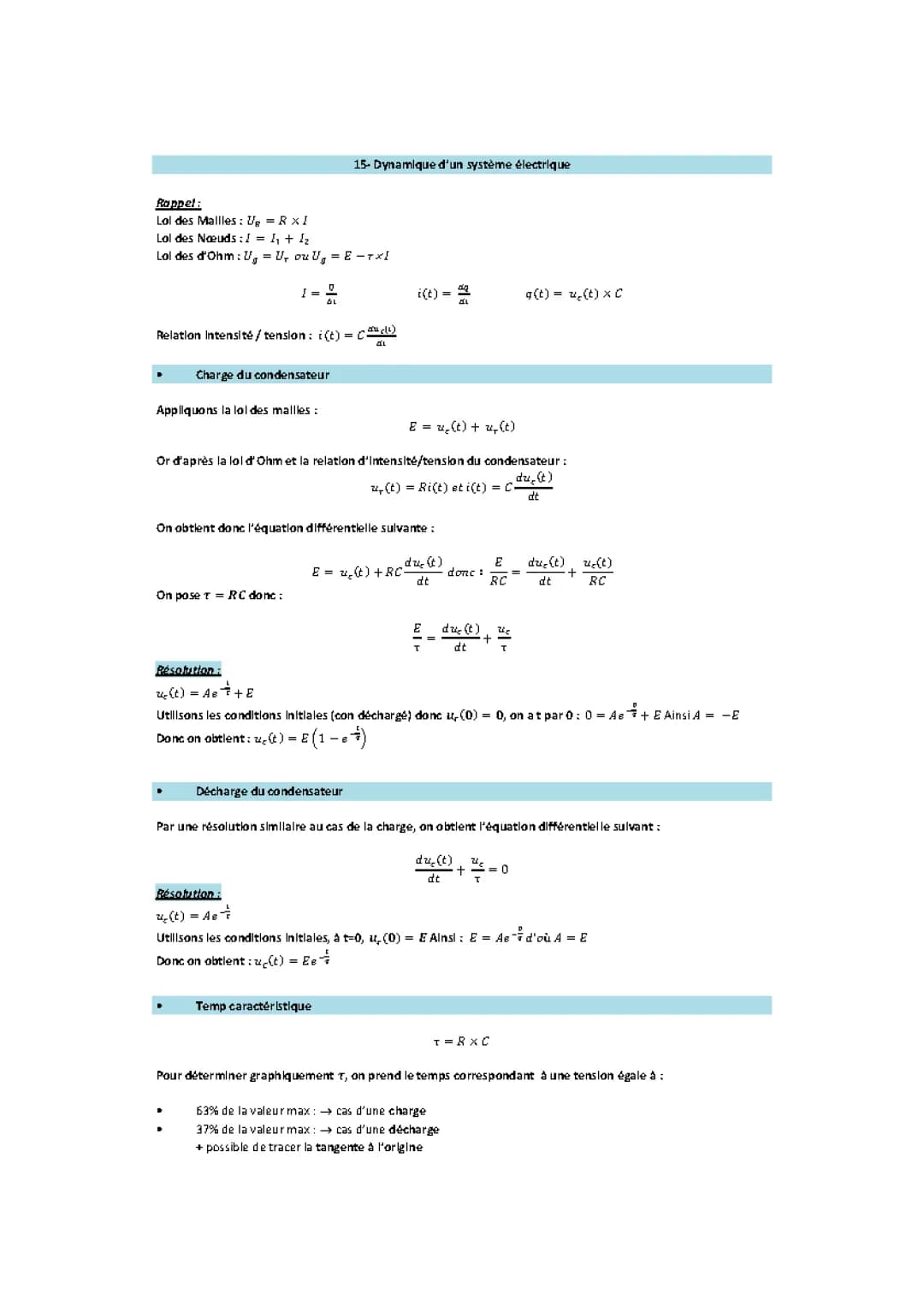 Spé PC - Dynamique d’un système électrique