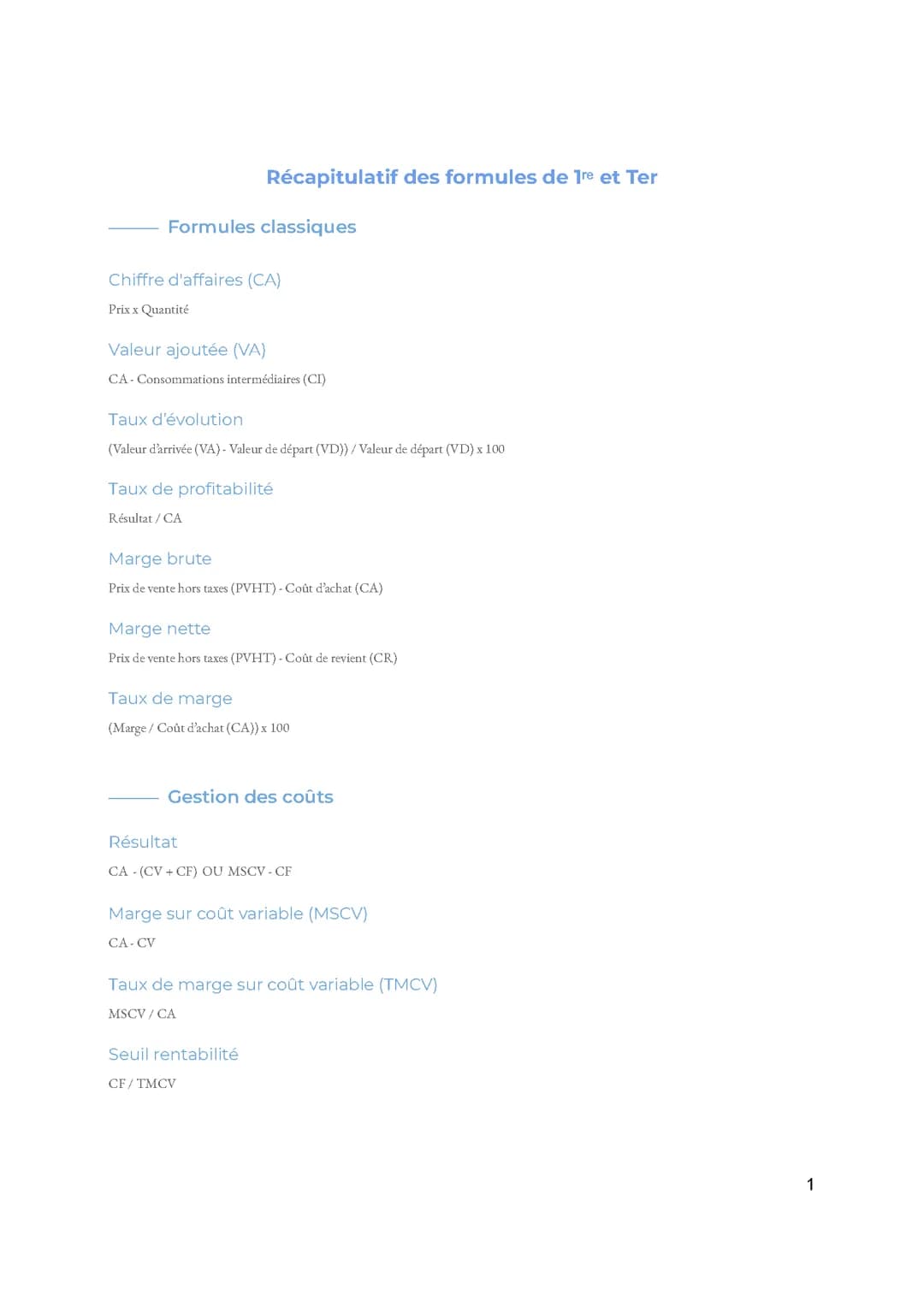 Calculs de MSGN et SGN pour le BAC