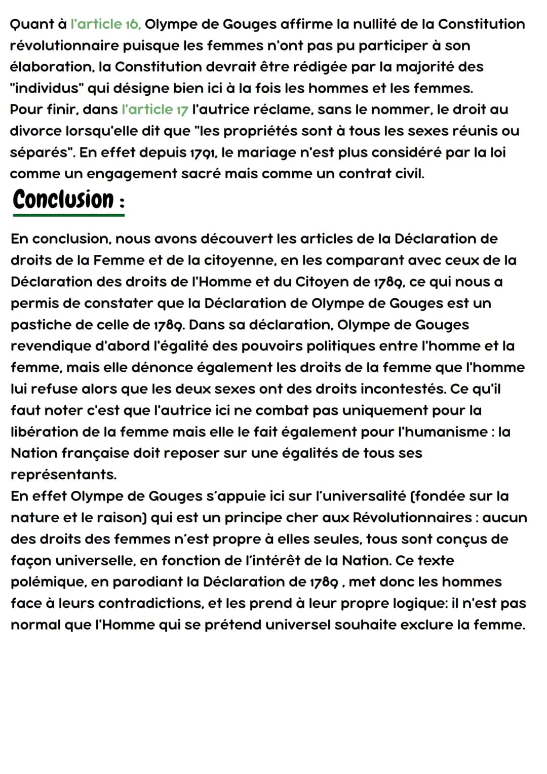 17 Articles
Déclaration des droits de la femme et de la citoyenne
Introduction :
Durant la Révolution française, malgré la participation des