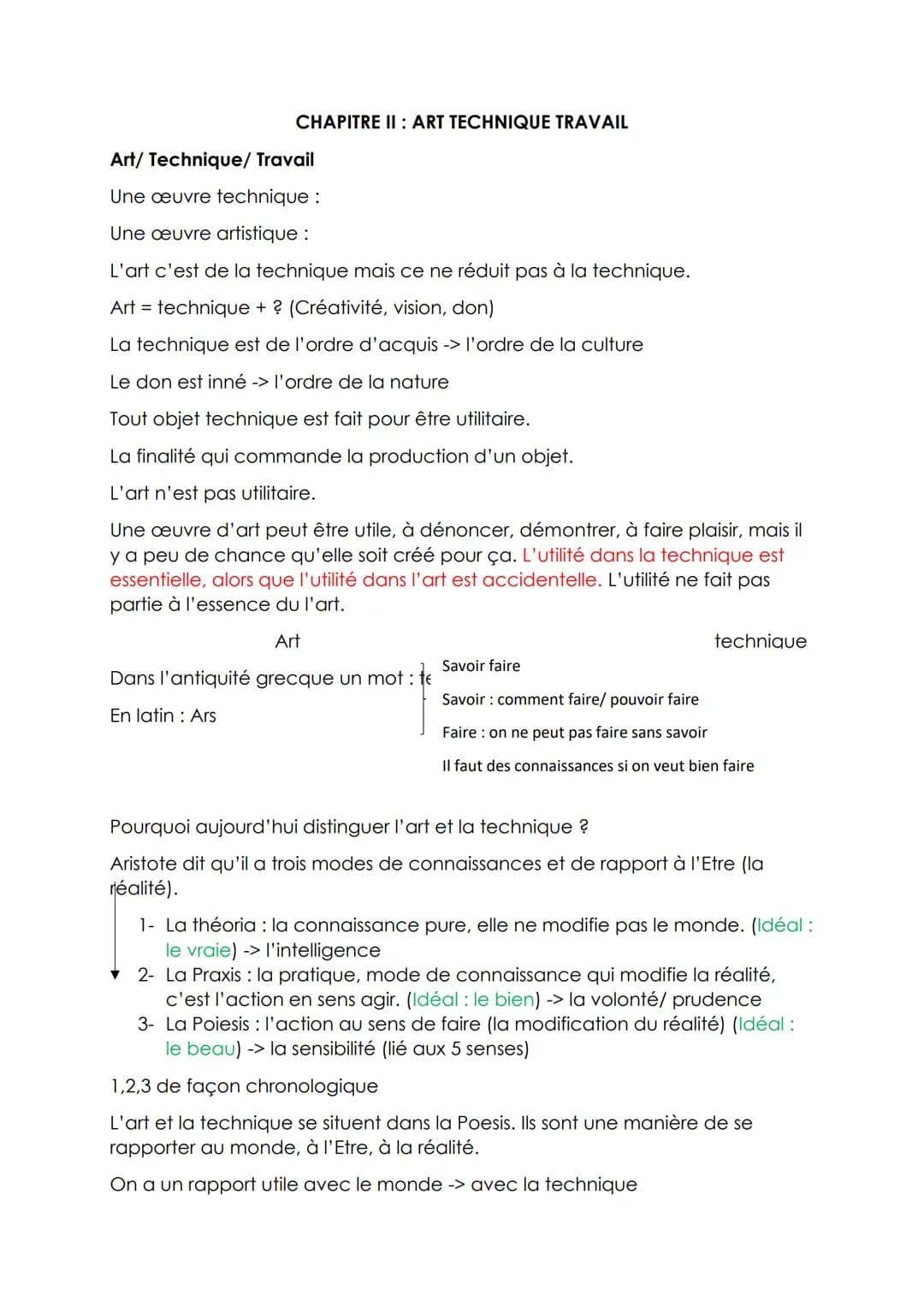 CHAPITRE II: ART TECHNIQUE TRAVAIL
Art/ Technique/ Travail
Une œuvre technique :
Une œuvre artistique :
L'art c'est de la technique mais ce 