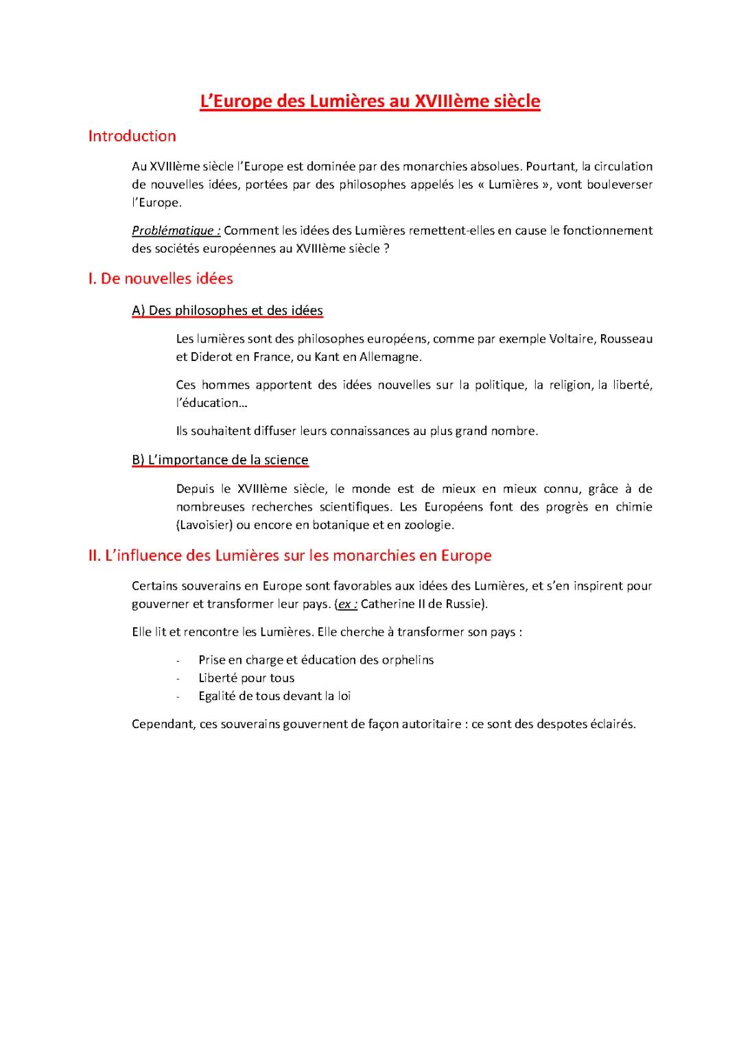 Quelles sont les idées des Lumières au 18e siècle ? Fiche révision et cours PDF pour le 4ème