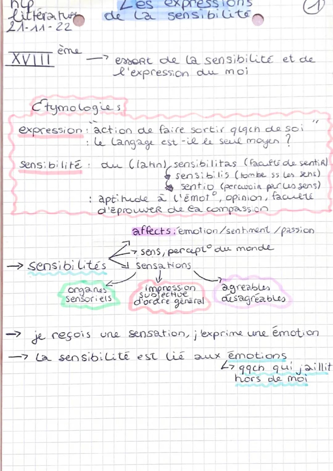 hy
Littérantues
21-11-22

ns
Les express
de la sensibiliten

ème
XVIIT -> essort de la sensibilité et de
l'expression du moi

Ctymologies
ex