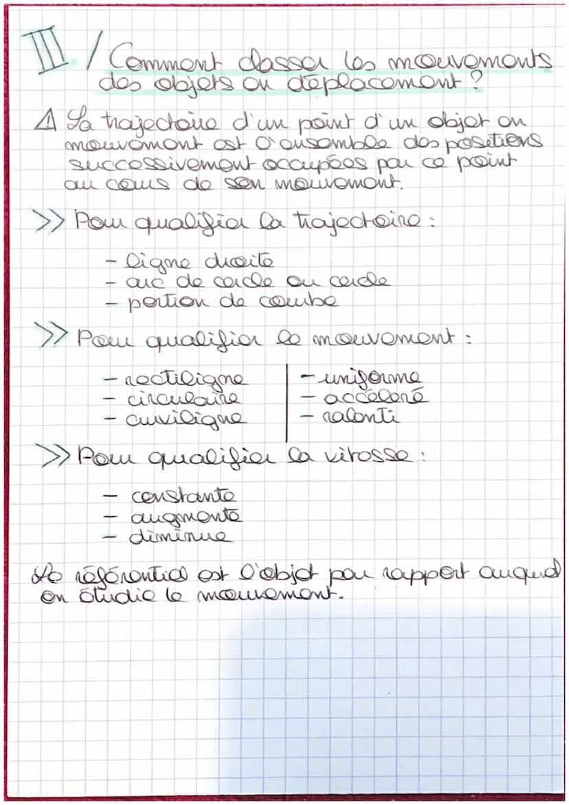 physiquo
Description des mouvements:
I / Comment décrire le mouvement
d'un objet ?
Les deux caractéristiques principales du mon.
-vement d'u