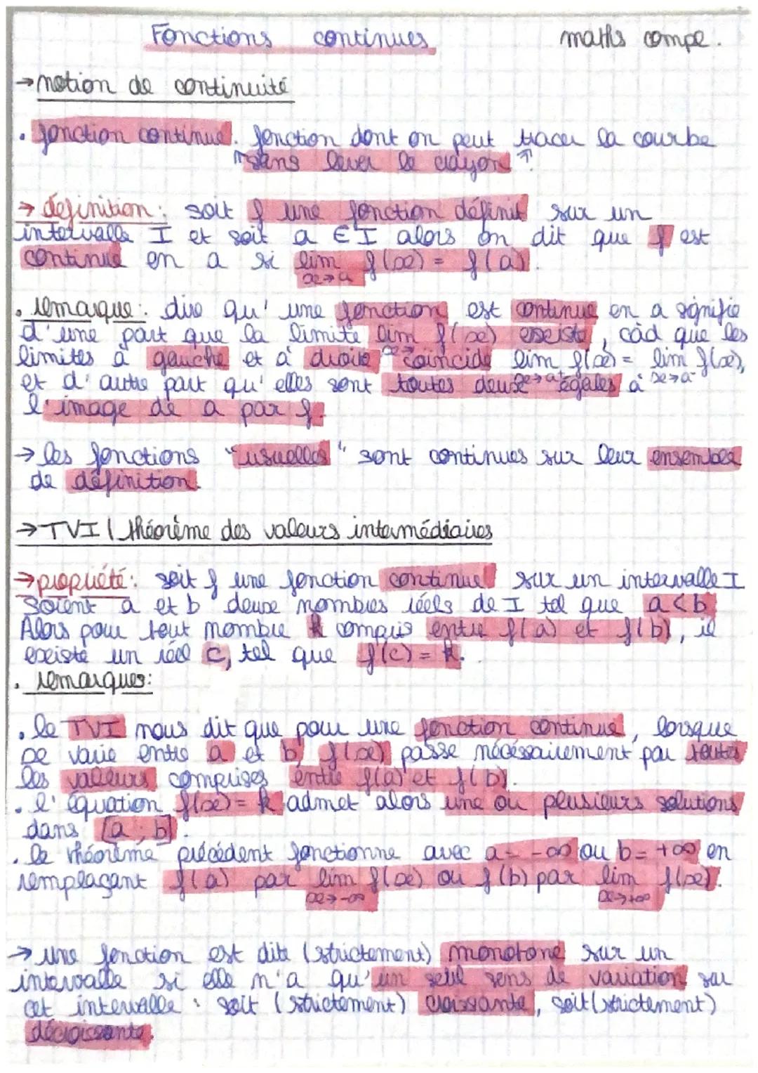 Fonctions continues
maths compe.
→notion de continuite
• jonction continue. fonction dont on peut tracer la courbe
sans lever le cayor?
→def