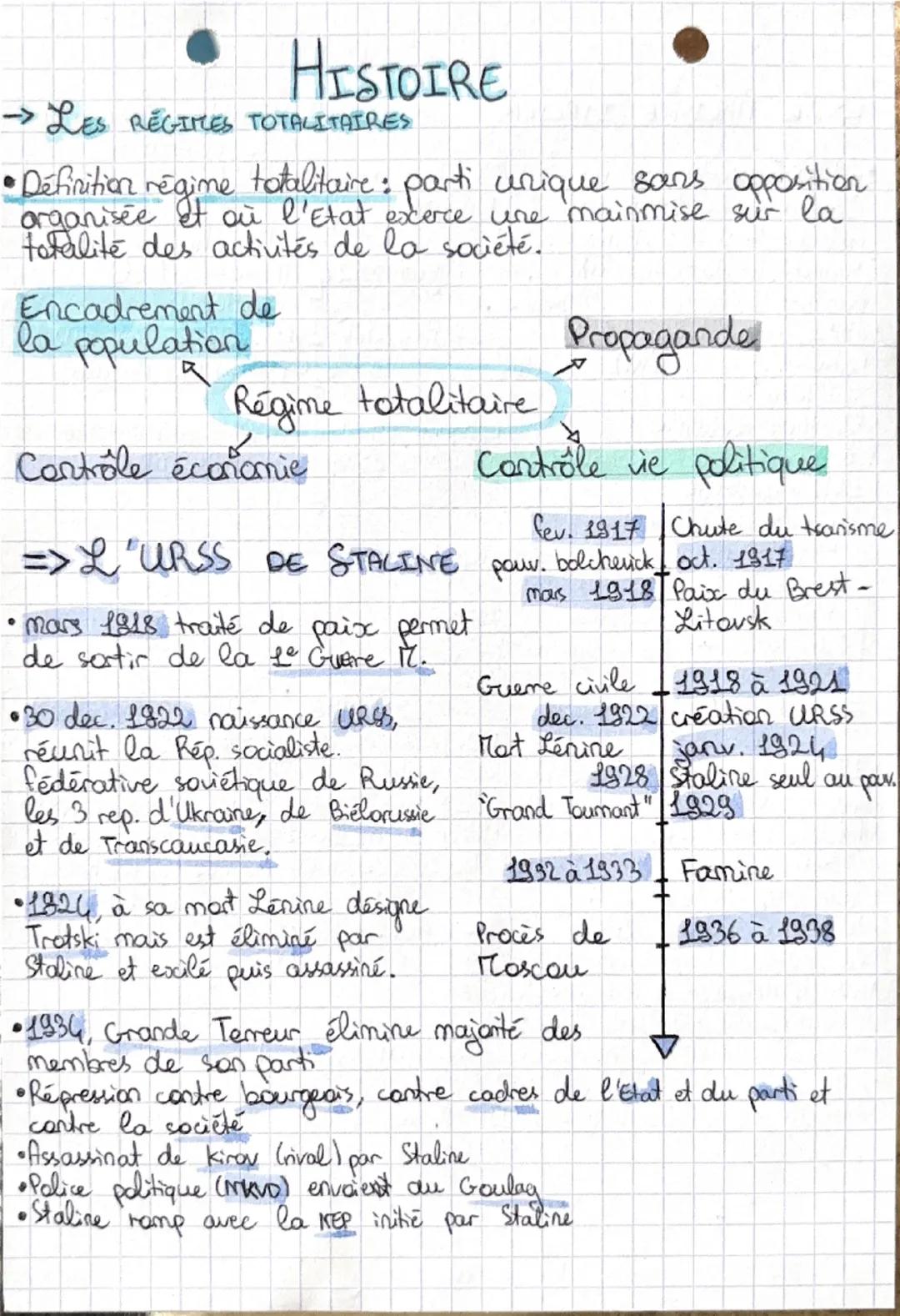 --- OCR Start ---
HISTOIRE
\rightarrow Les RÉGIMES TOTALITAIRES
•Définition régime totalitaire: parti unique sans opposition
organisée et où