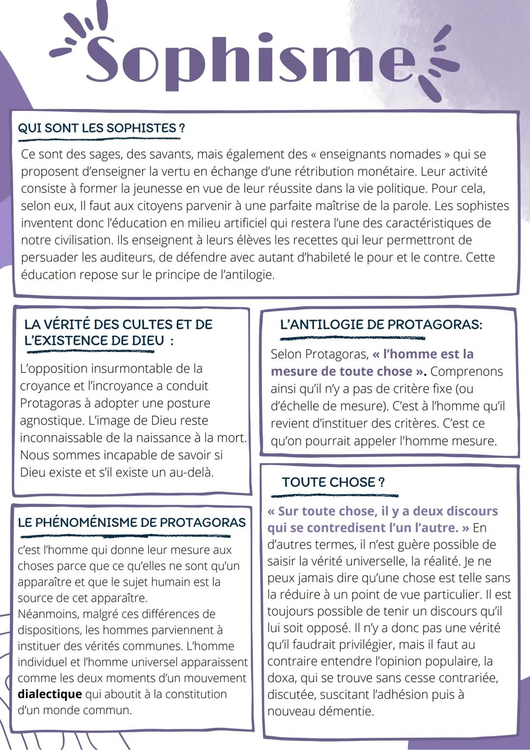 Sophisme
QUI SONT LES SOPHISTES ?
Ce sont des sages, des savants, mais également des « enseignants nomades » qui se
proposent d'enseigner la