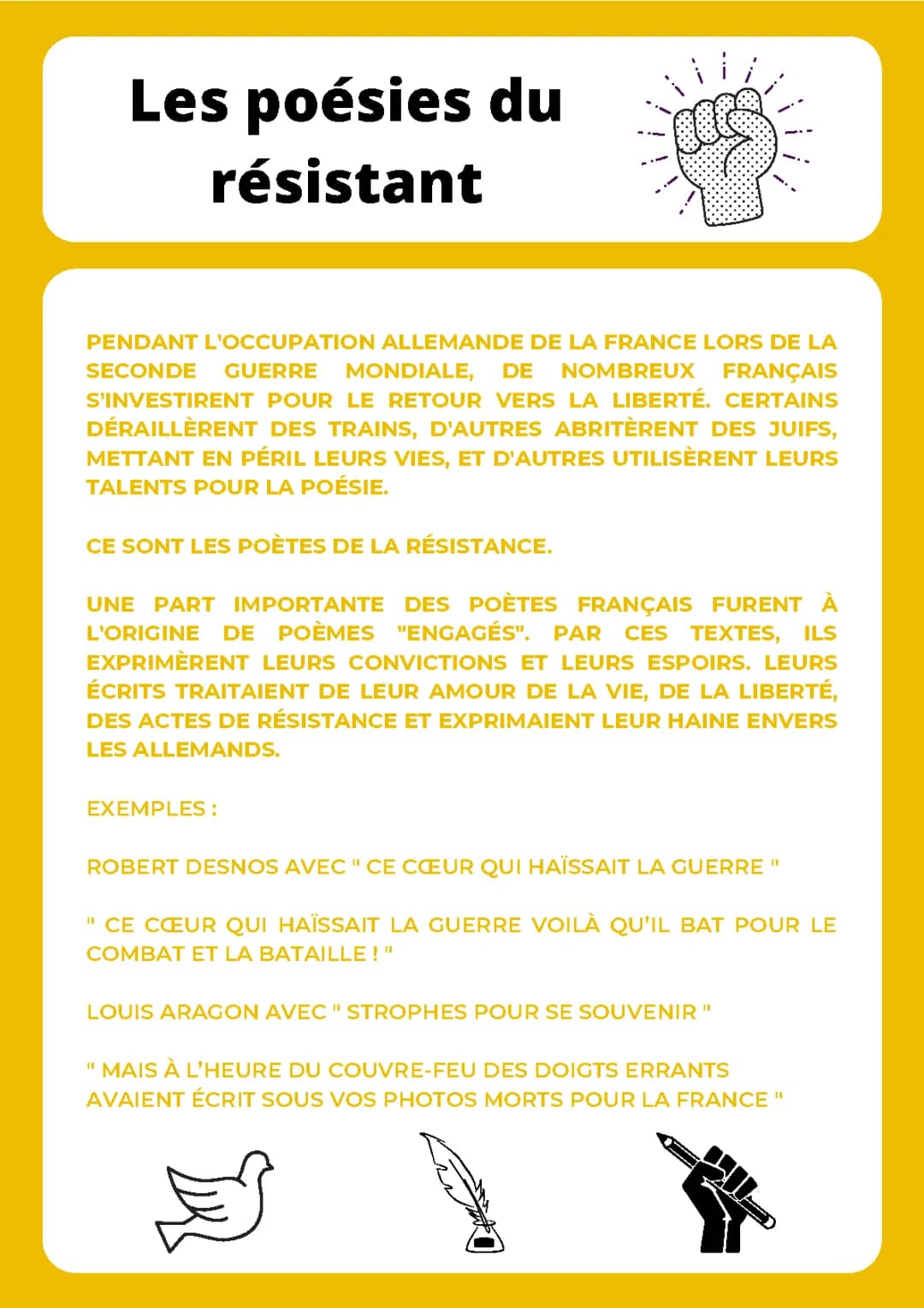 Poèmes de la Seconde Guerre Mondiale pour Cycle 3
