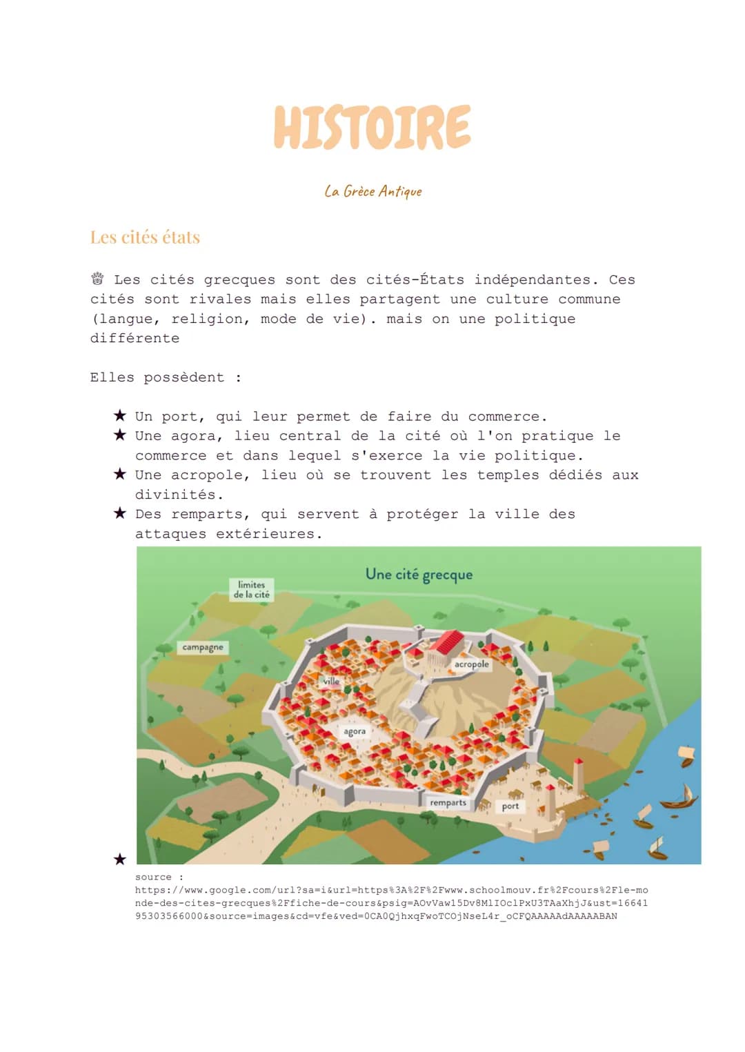 Les cités états
Elles possèdent :
Les cités grecques sont des cités-États indépendantes. Ces
cités sont rivales mais elles partagent une cul