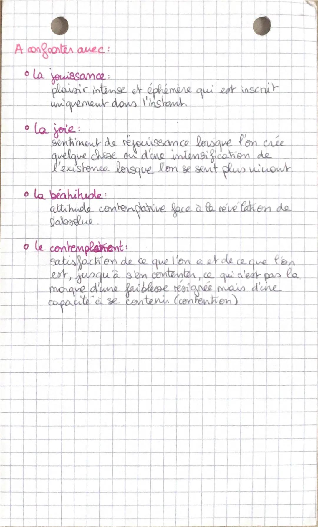 5
LE BONHEUR
an Def: état de satisfaction durable et complète.
# du plansic qui est éphémère
M.
Def: la satisfaction de tous ses désirs hedo