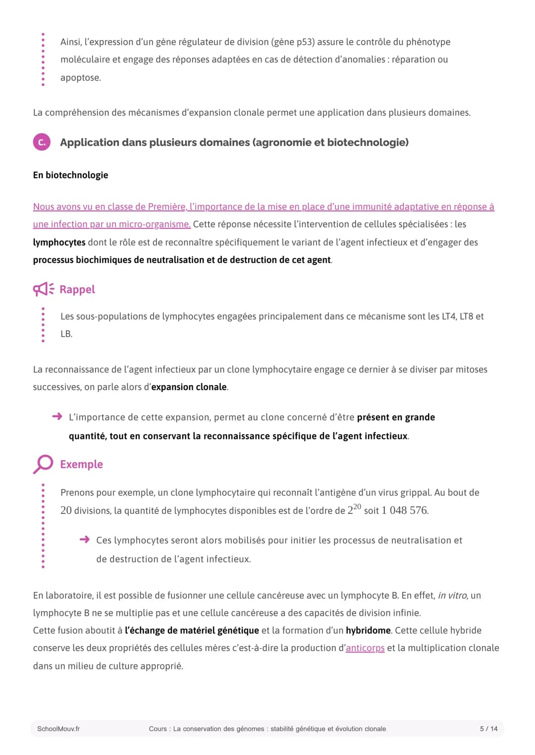 S SCHOOLMOUV
Cours
La conservation des génomes: stabilité
génétique et évolution clonale
Introduction:
La cellule est l'unité fonctionnelle 