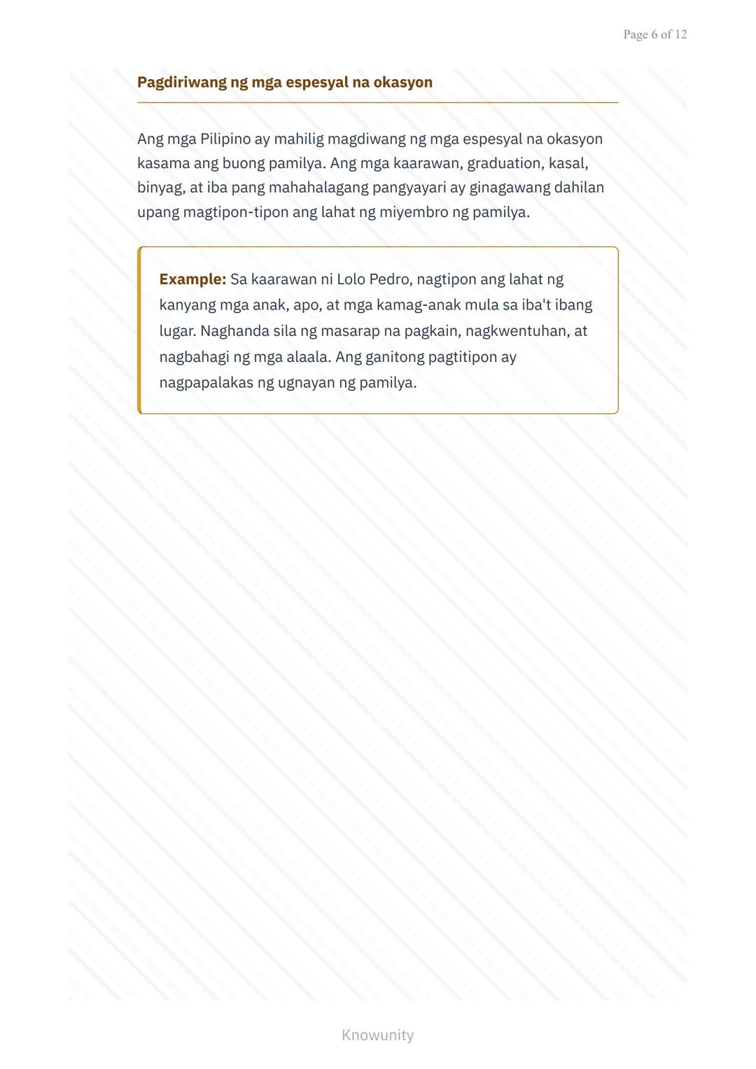 # Pagpapahalaga sa Kultura at Tradisyon: Kahalagahan ng Pamilyang Pilipino

Pag-aaral sa mahahalagang papel ng pamilya sa kultura ng Pilipin