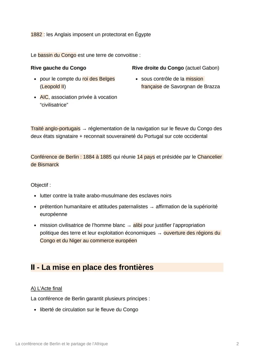 La conférence de Berlin et le
partage de l'Afrique
La conférence de Berlin a pour but de réglementer la liberté du commerce dans les
bassins