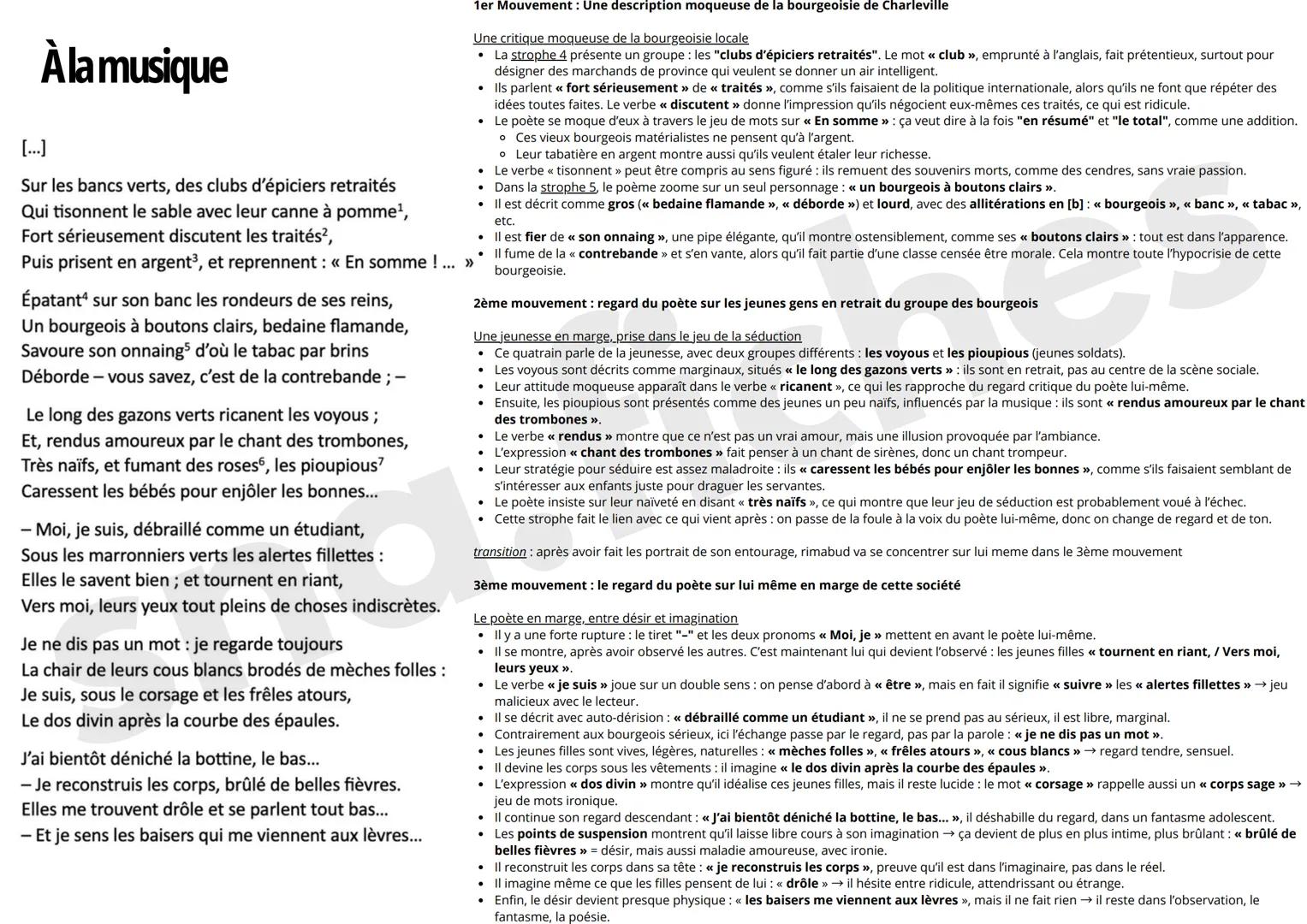 [...]
À la musique
Sur les bancs verts, des clubs d'épiciers retraités
Qui tisonnent le sable avec leur canne à pomme¹,
Fort sérieusement di