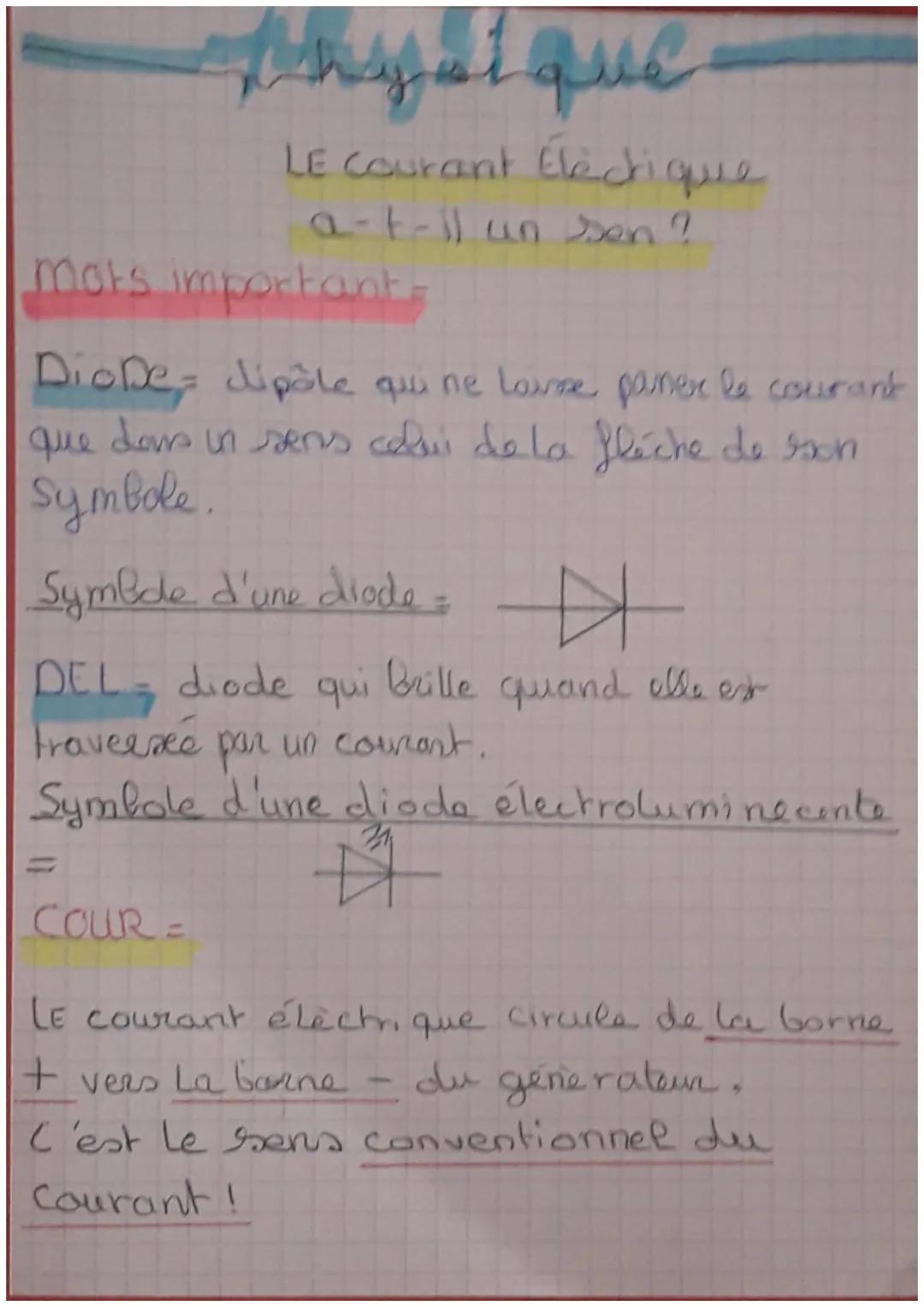 # nhyut mhay que

Le courant Éléchique
a-t-il un sen?

Mots important

Diode dipôle qui ne lave pamer le courant
que dans un sens celui de l
