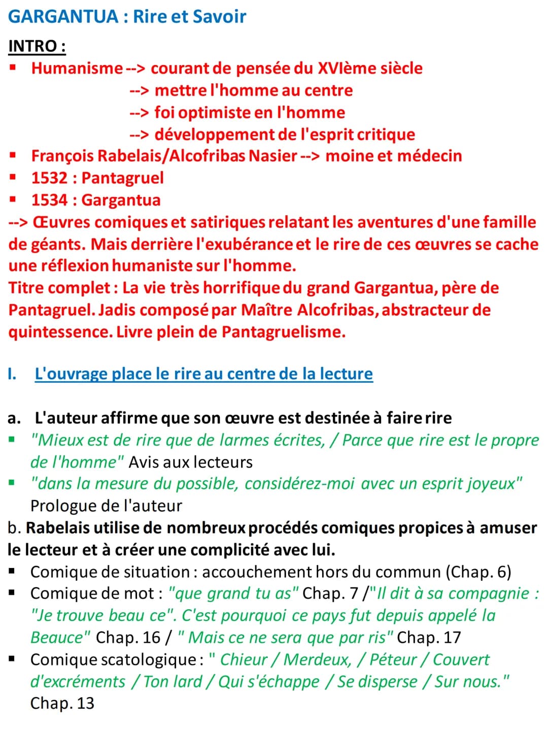 GARGANTUA : Rire et Savoir
INTRO:
■
François
▪ 1532 : Pantagruel
▪ 1534 Gargantua
--> Œuvres comiques et satiriques relatant les aventures d