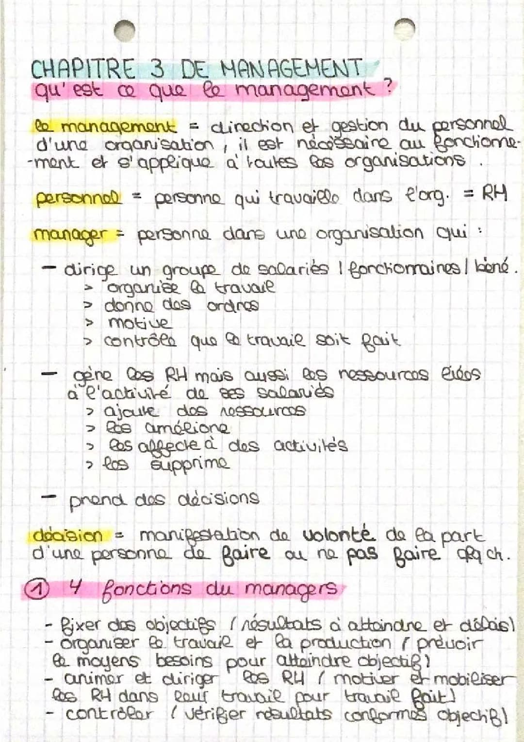 Management stratégique et opérationnel + fonctions d’un manager (chap 3)