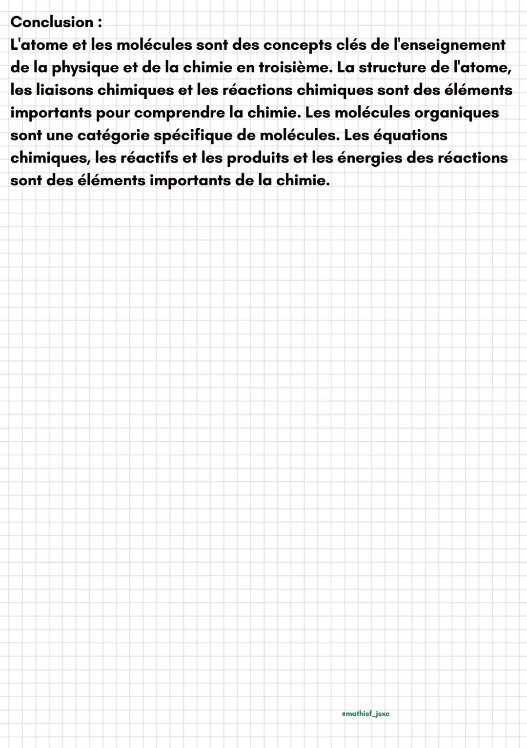 emathisf_jsxc
Physique
L'atome et les molécules
Introduction :
L'atome et les molécules sont des concepts clés de l'enseignement de
la physi