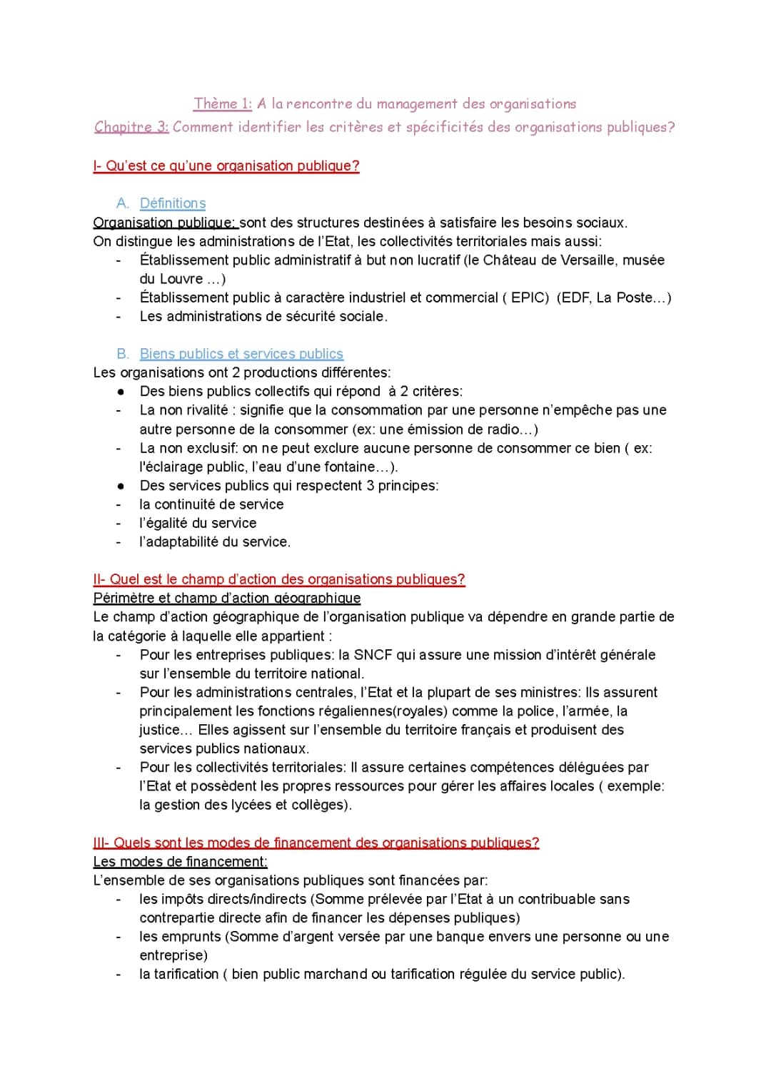 STMG Management: Critères et Exemples des Organisations Publiques