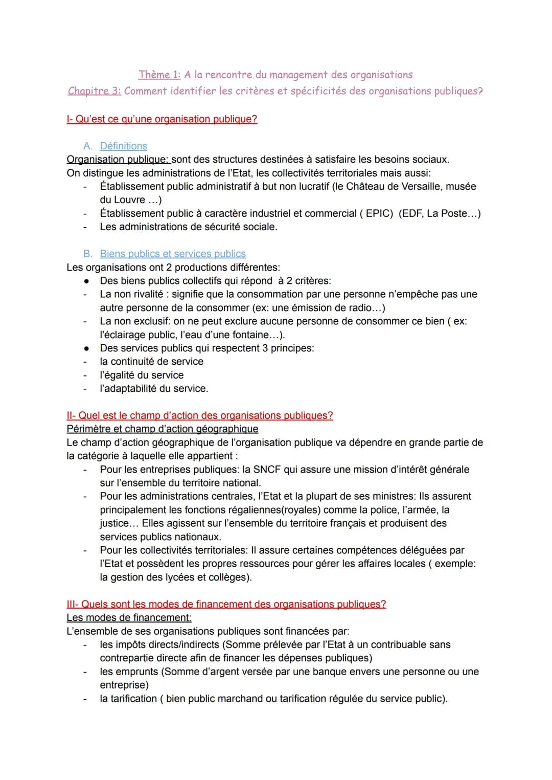 Thème 1: A la rencontre du management des organisations
Chapitre 3: Comment identifier les critères et spécificités des organisations publiq