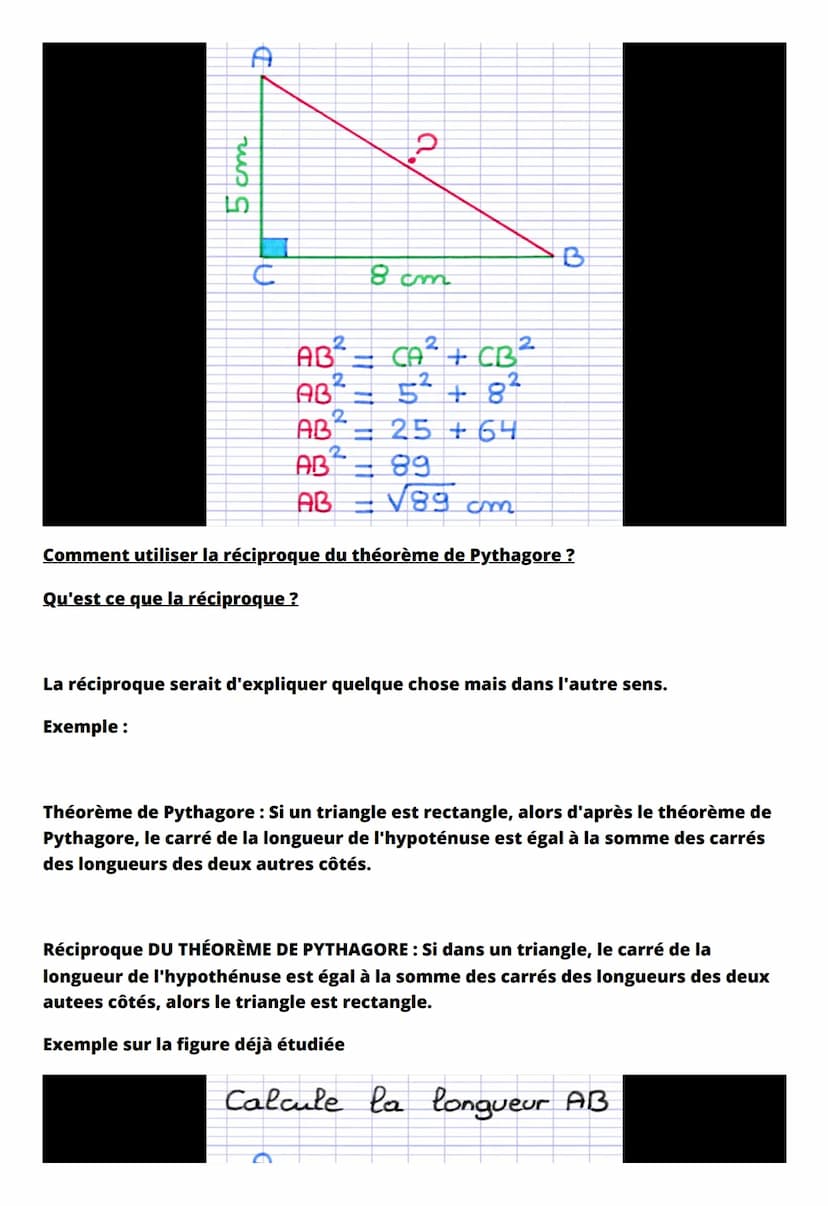 Le théorème de Pythagore
Définition : Si un triangle est rectangle, alors d'après le théorème de
Pythagore, le carré de la longueur de l'hyp