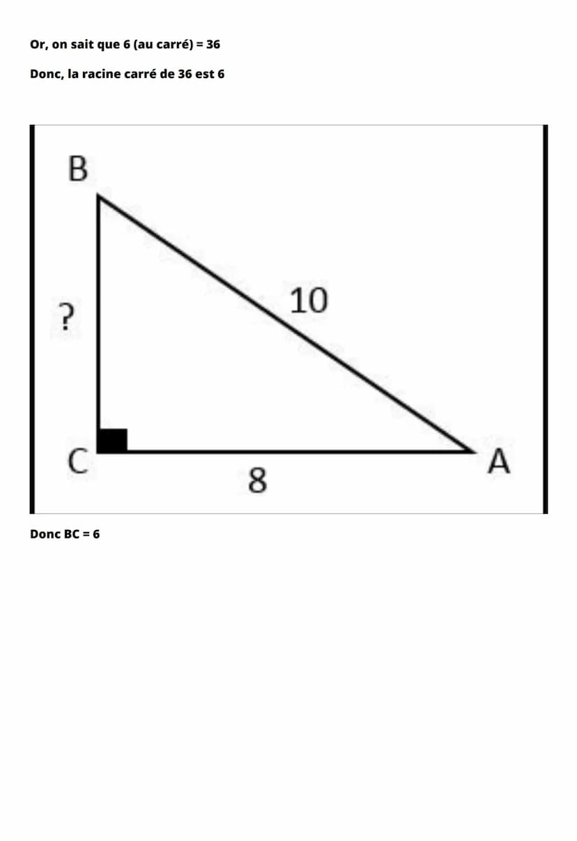 Le théorème de Pythagore
Définition : Si un triangle est rectangle, alors d'après le théorème de
Pythagore, le carré de la longueur de l'hyp