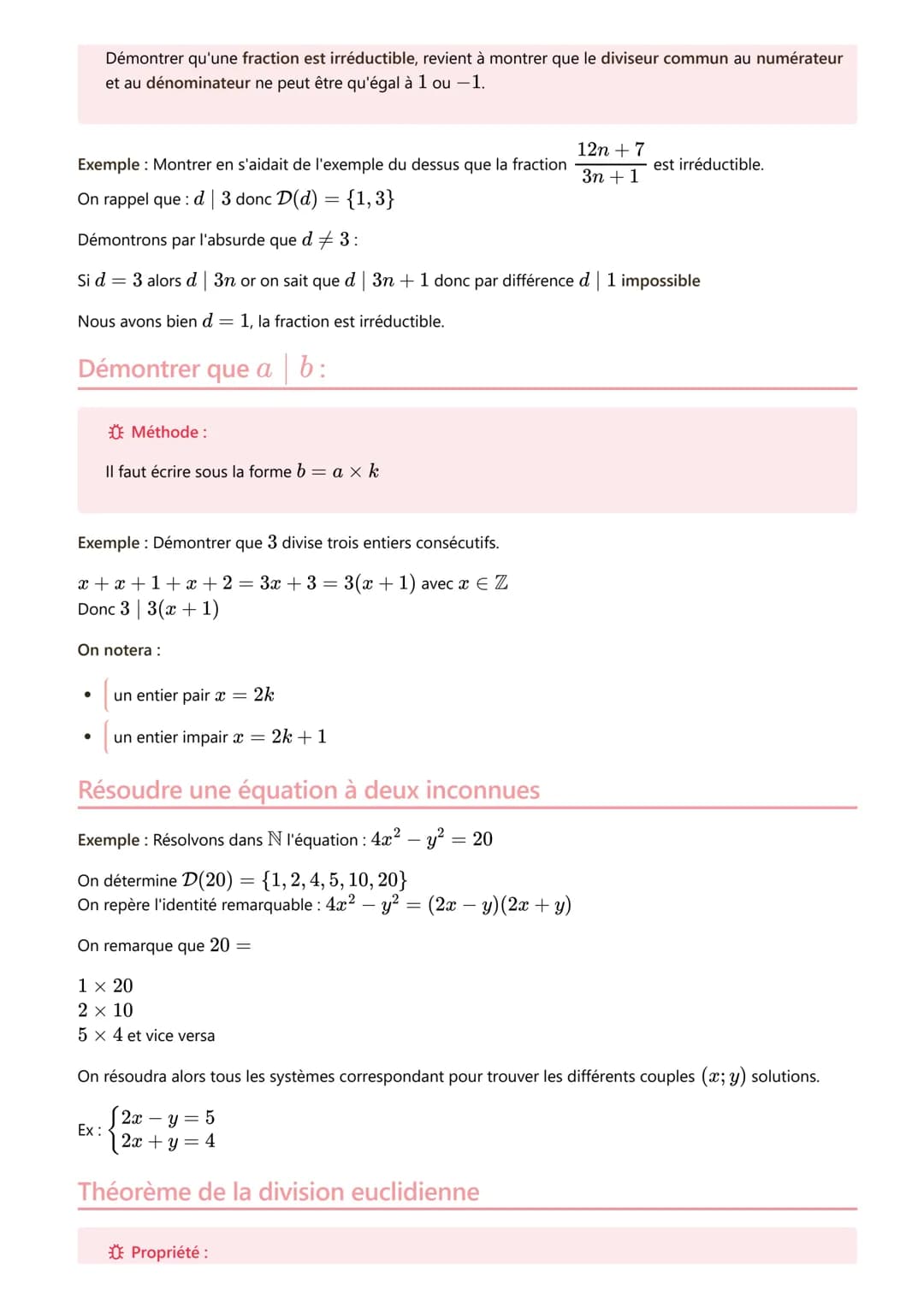 Arithmétique
Arithmétique
Branche des mathématiques qui étudie les nombres entiers Z
Divisibilité :
Définition:
Si bak, on dit de façon équi