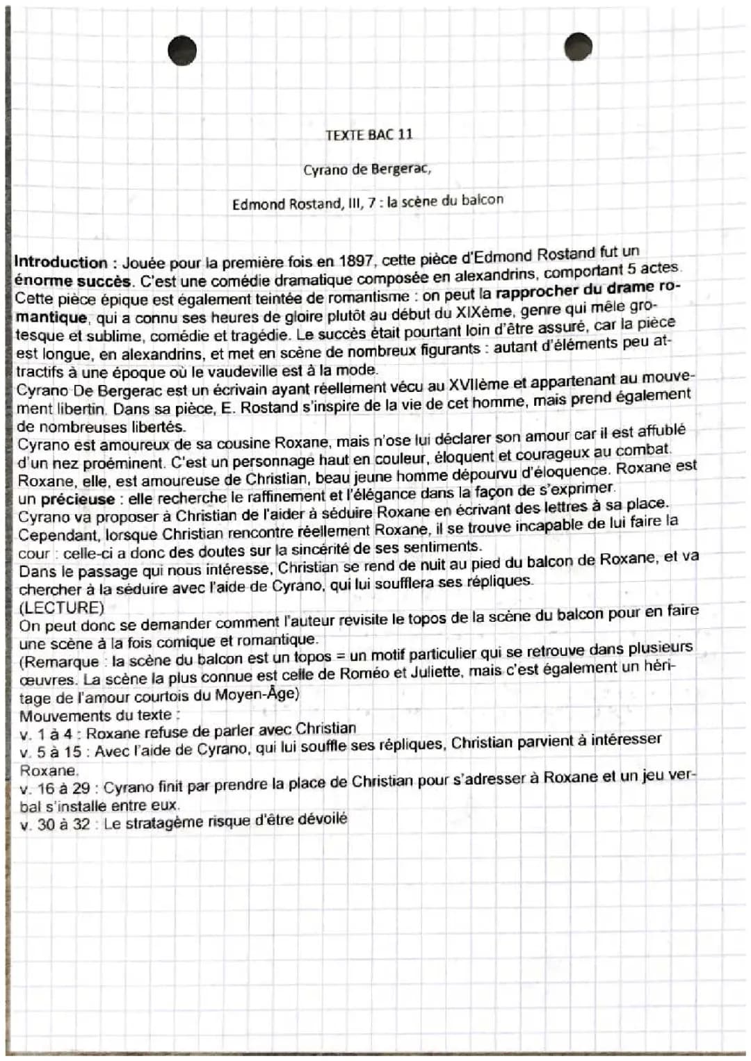 Cyrano de Bergerac Acte 3 Scène 7 : Scène du Balcon Analyse Linéaire PDF