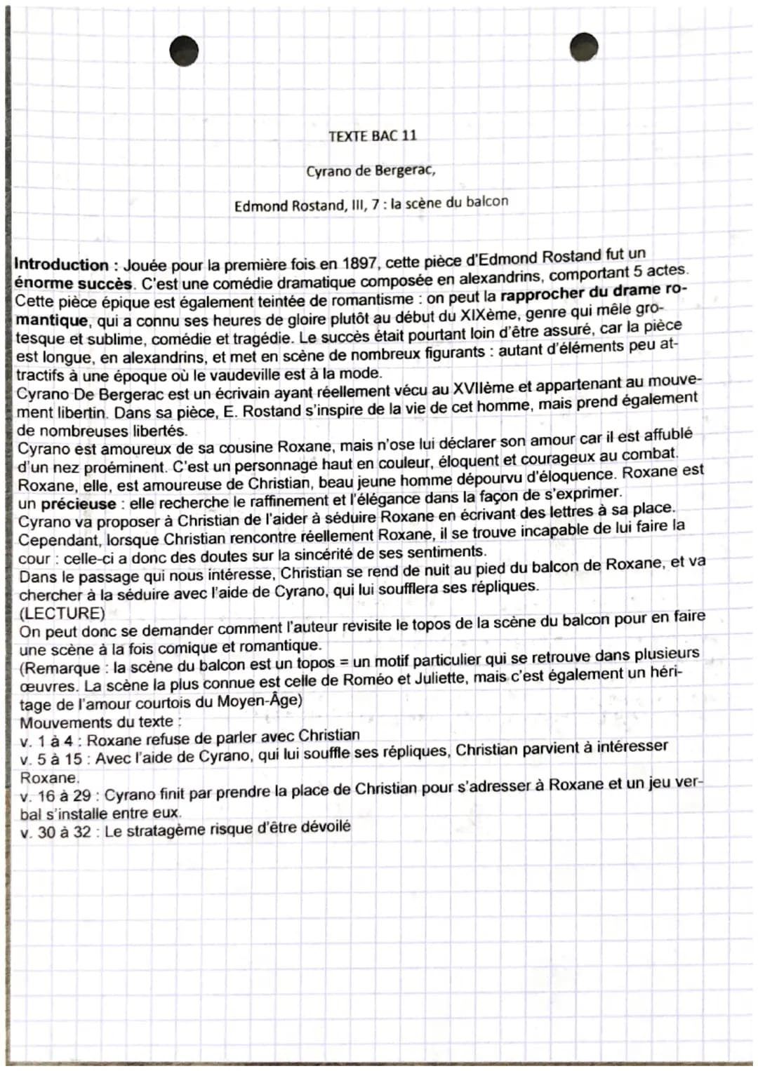 TEXTE BAC 11
Cyrano de Bergerac,
Edmond Rostand, III, 7: la scène du balcon
Introduction: Jouée pour la première fois en 1897, cette pièce d