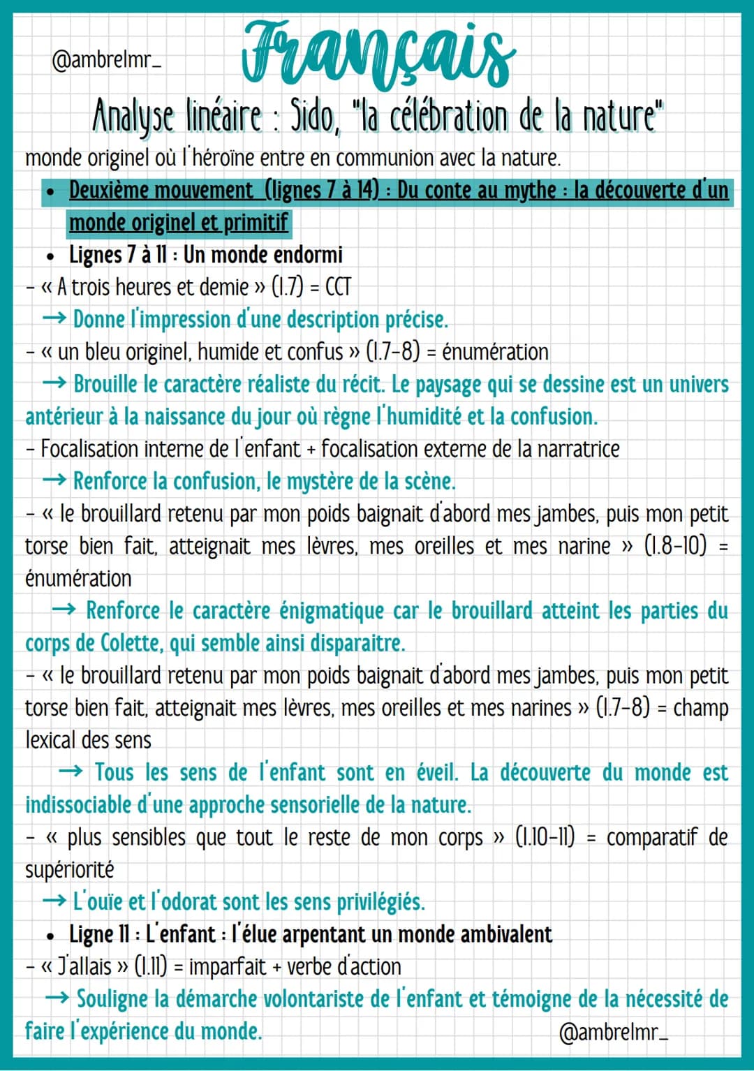 @ambrelmr_
Français
Analyse linéaire : Sido, "la célébration de la nature"
INTRODUCTION
Présentation du texte :
→ Auteur : Colette, de son v