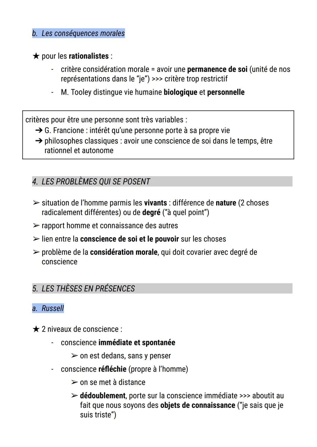 La conscience
La conscience est-elle spécifique aux êtres humains ? Quelle est sa place dans la
nature?
L'H. UN ÊTRE CONSCIENT, C'EST-A-DIRE