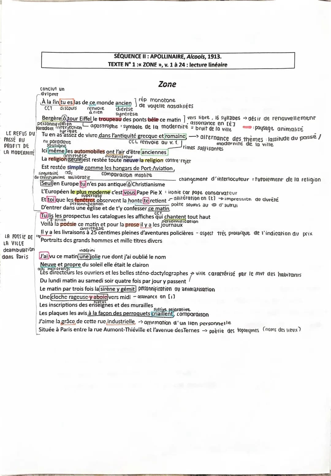  Fiche de révision bac de français, Apollinaire Zone Alcools