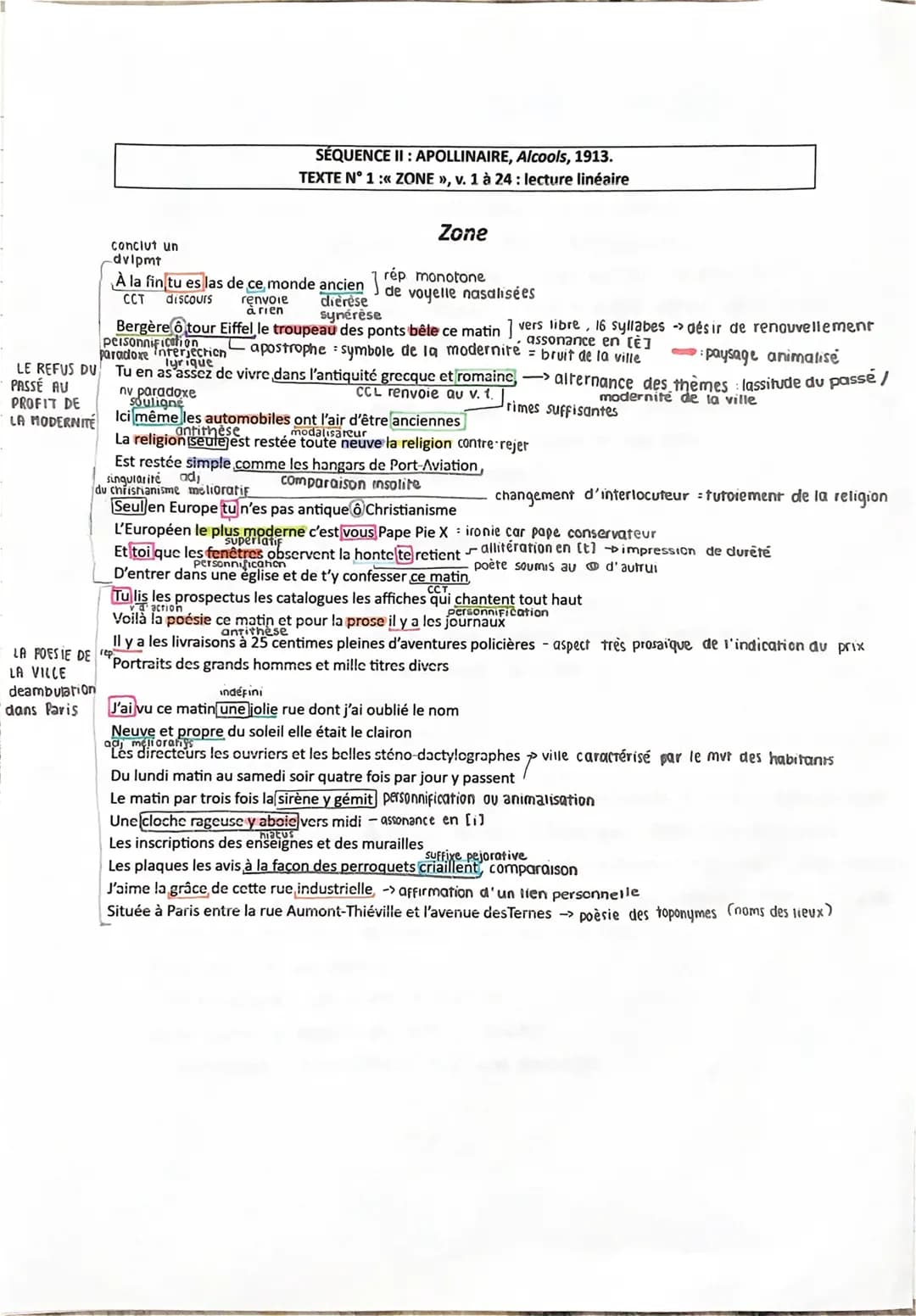 LE REFUS DU
PASSÉ AU
PROFIT DE
LA MODERNITE
SÉQUENCE II: APOLLINAIRE, Alcools, 1913.
TEXTE N° 1 :«< ZONE », v. 1 à 24: lecture linéaire
Zone