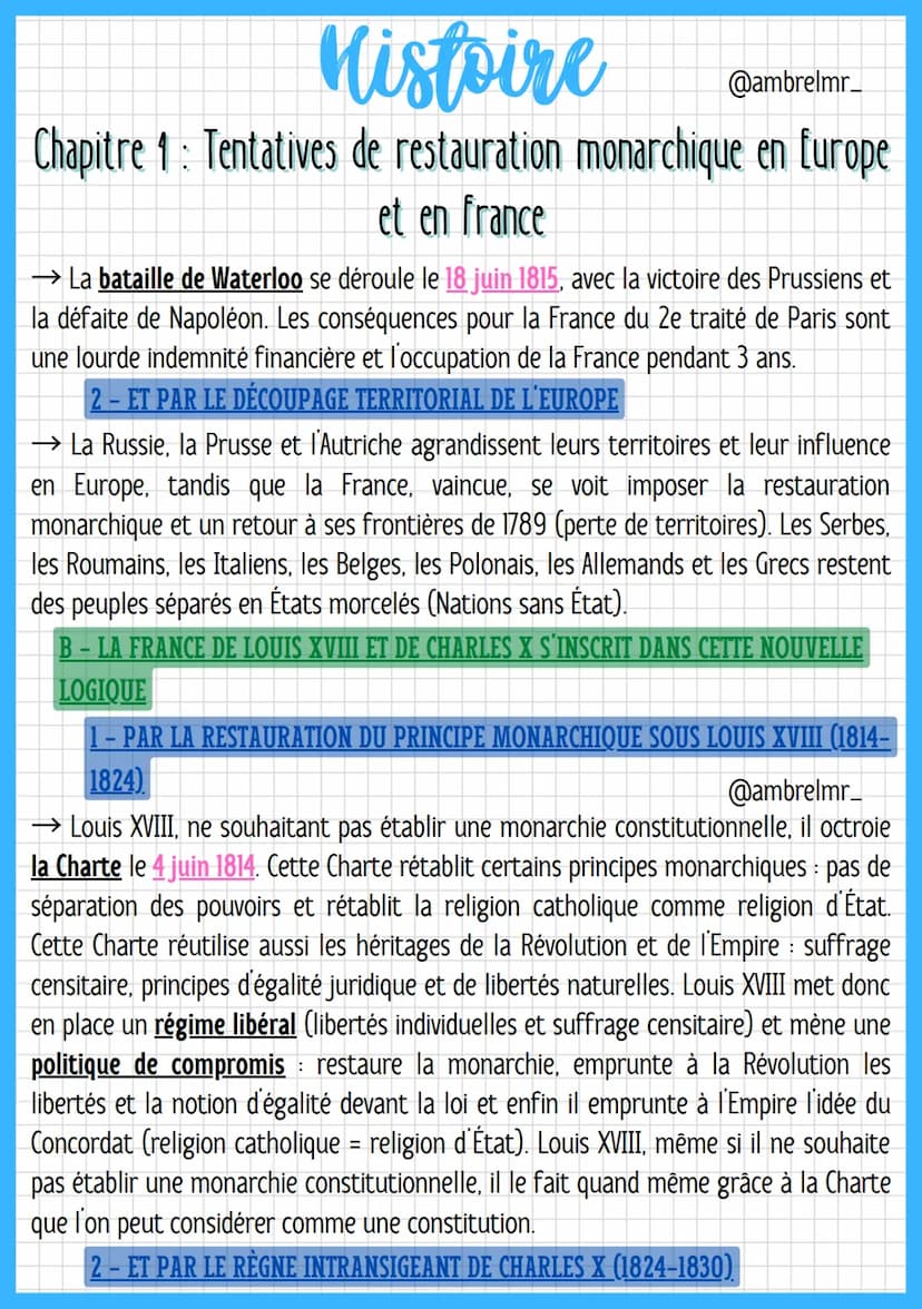 Histoire
@ambrelmr_
Chapitre 1: Tentatives de restauration monarchique en Europe
et en france
I-CLORE LA RÉVOLUTION À L'ÉCHELLE EUROPÉENNE E