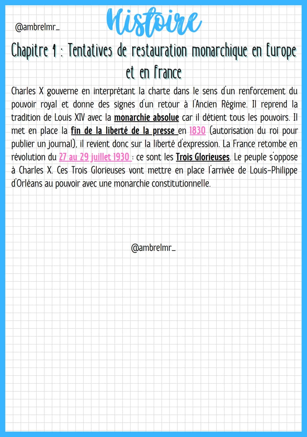 Histoire
@ambrelmr_
Chapitre 1: Tentatives de restauration monarchique en Europe
et en france
I-CLORE LA RÉVOLUTION À L'ÉCHELLE EUROPÉENNE E