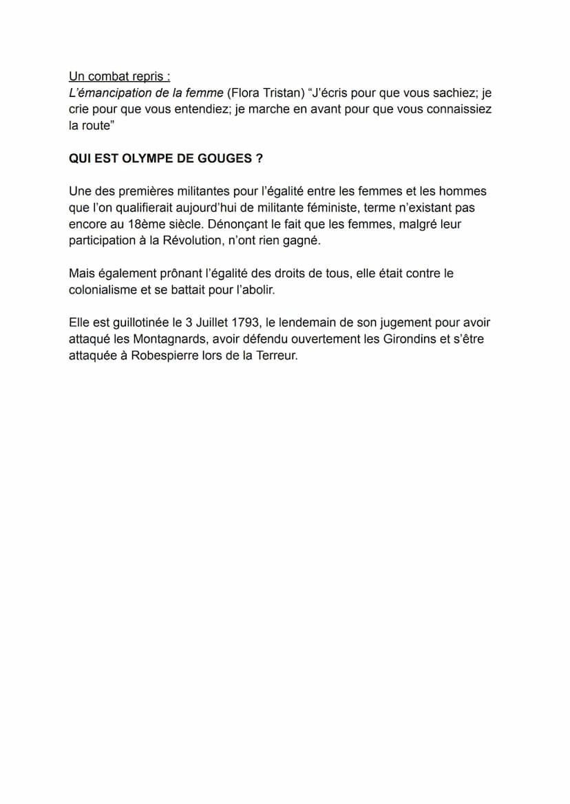 DECLARATION DES DROITS DE LA FEMME ET DE LA CITOYENNE publié
en 1791 (après la DDHC de 1789), littérature d'idée, mouvement des lumières
OLY