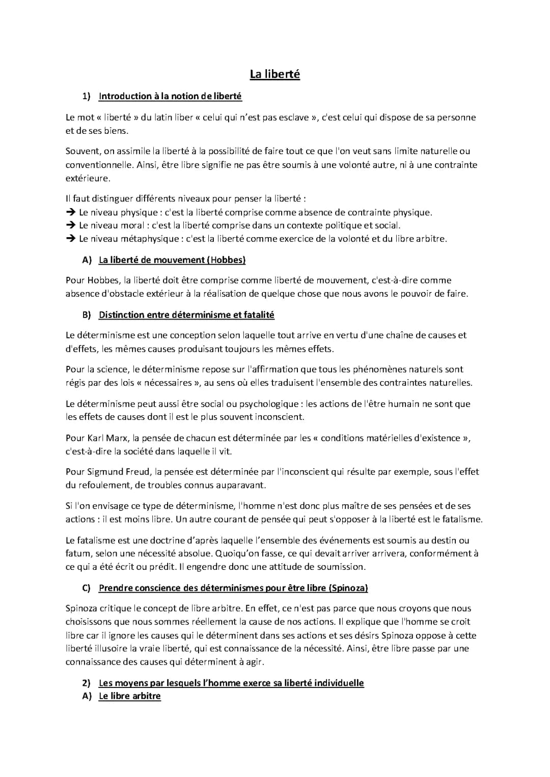La liberté en Philosophie Terminale: PDF et Exposé