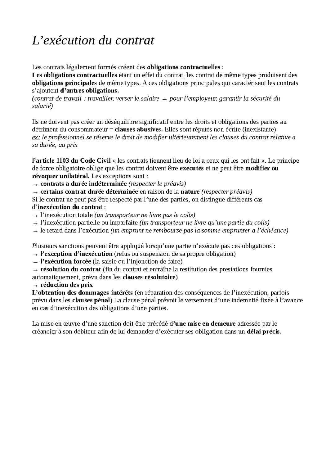 L'exécution du contrat STMG 